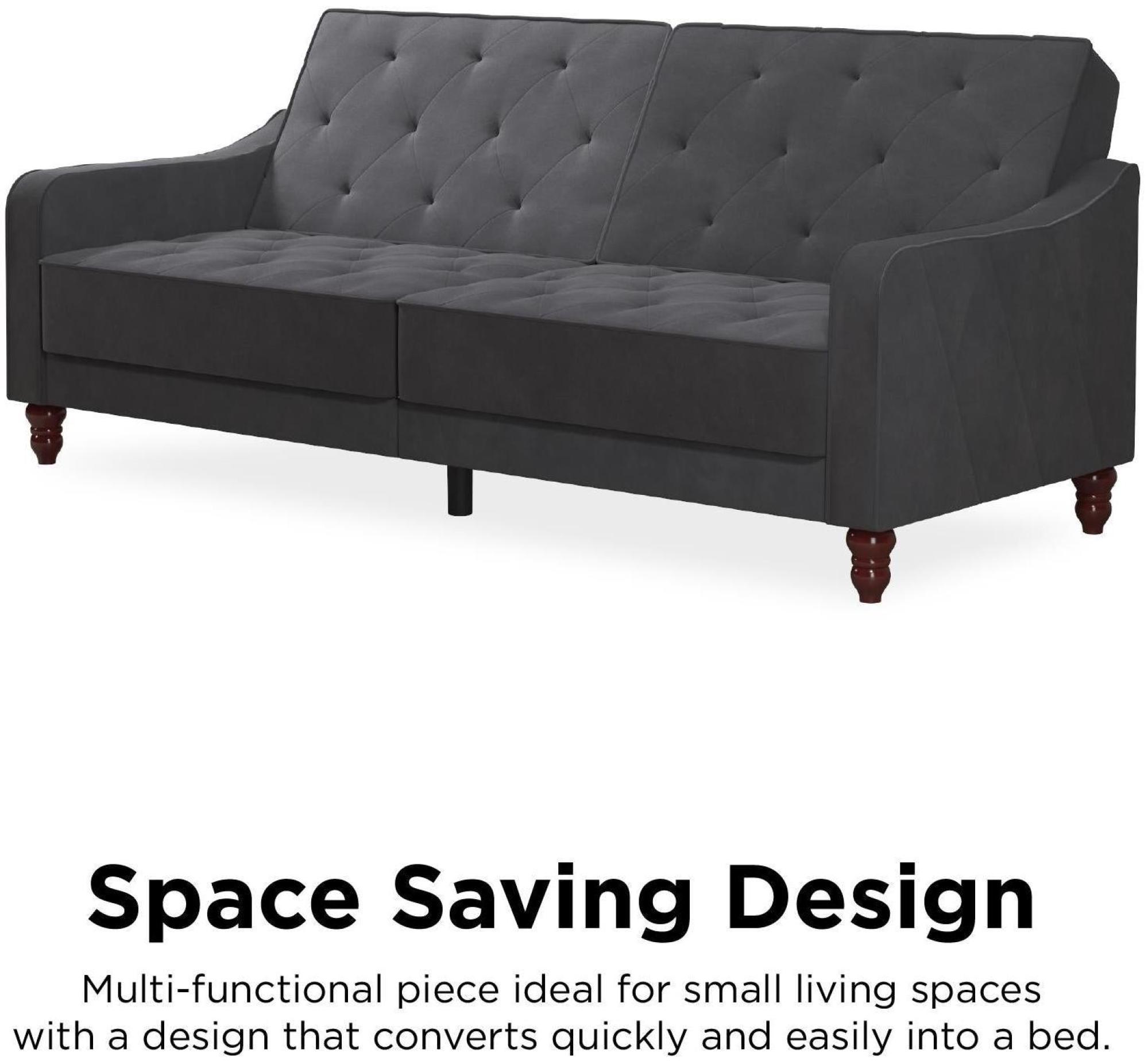 Alphason Novogratz Vintage Grey Velvet Tufted Futon Sofa Bed - 2238479NUK