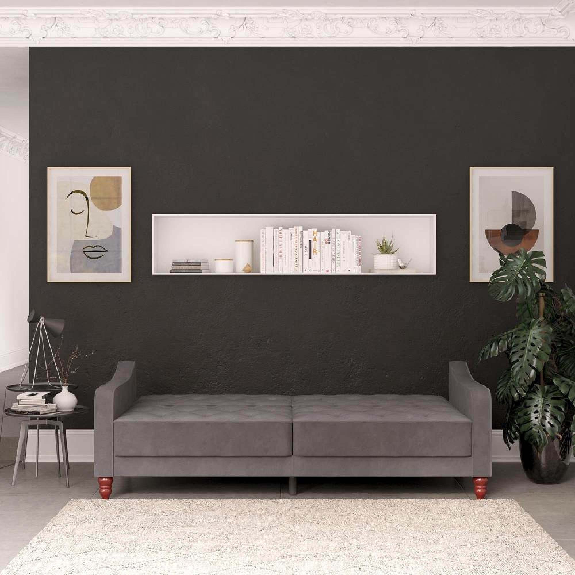 Alphason Novogratz Vintage Grey Velvet Tufted Futon Sofa Bed - 2238479NUK