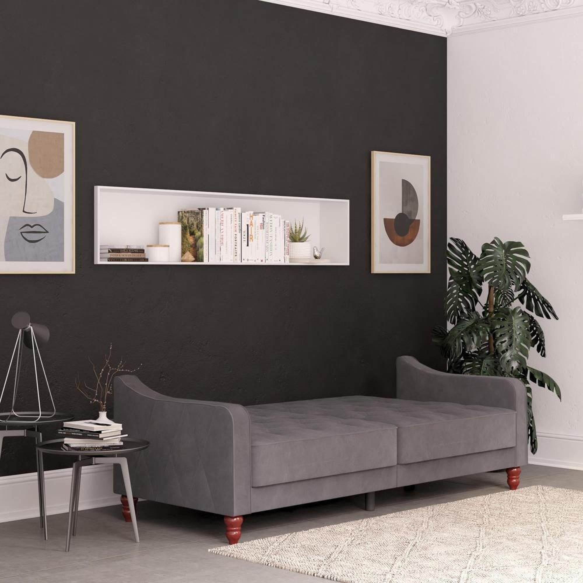Alphason Novogratz Vintage Grey Velvet Tufted Futon Sofa Bed - 2238479NUK