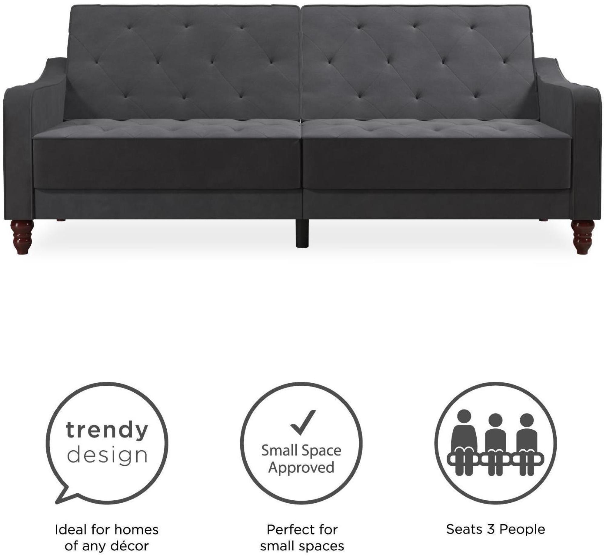 Alphason Novogratz Vintage Grey Velvet Tufted Futon Sofa Bed - 2238479NUK