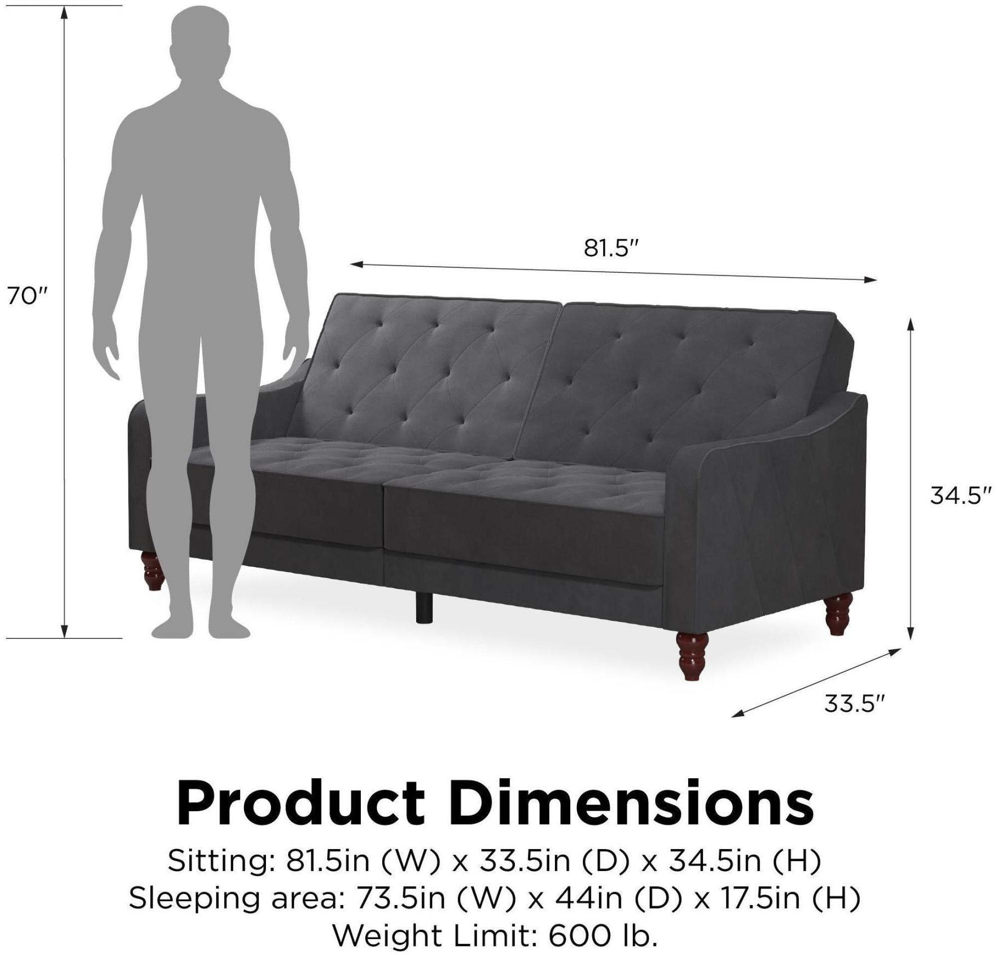 Alphason Novogratz Vintage Grey Velvet Tufted Futon Sofa Bed - 2238479NUK