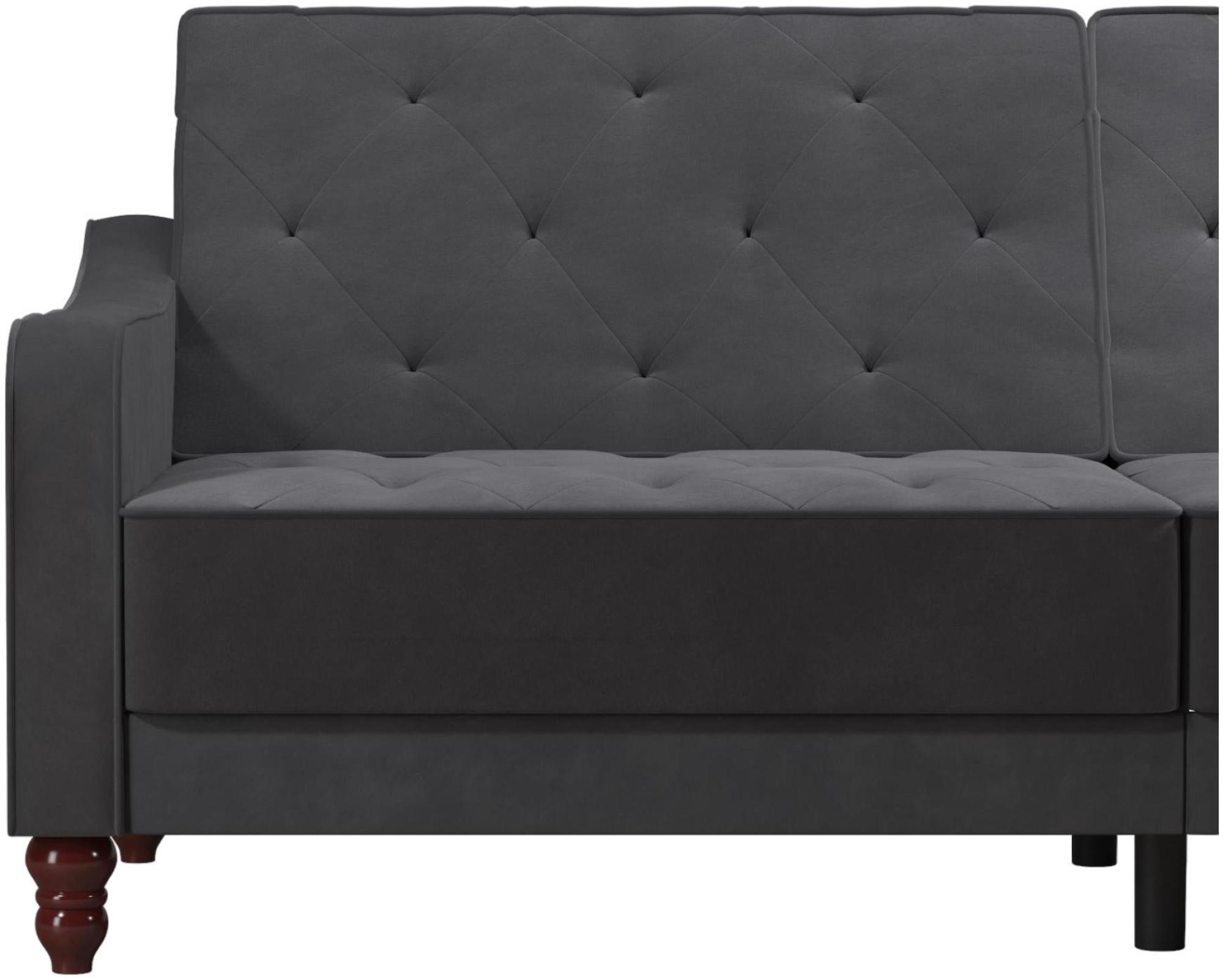 Alphason Novogratz Vintage Grey Velvet Tufted Futon Sofa Bed - 2238479NUK