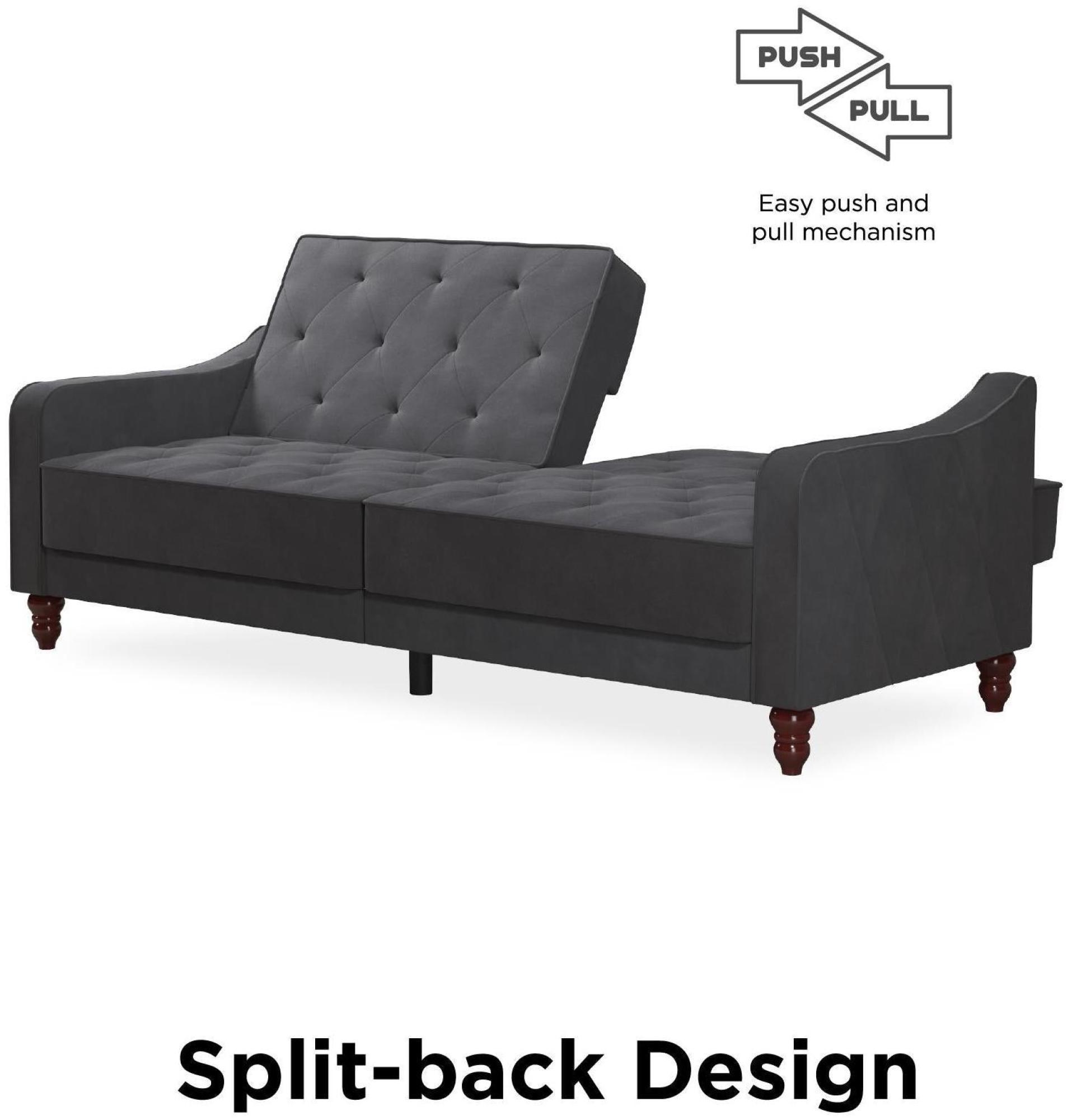 Alphason Novogratz Vintage Grey Velvet Tufted Futon Sofa Bed - 2238479NUK