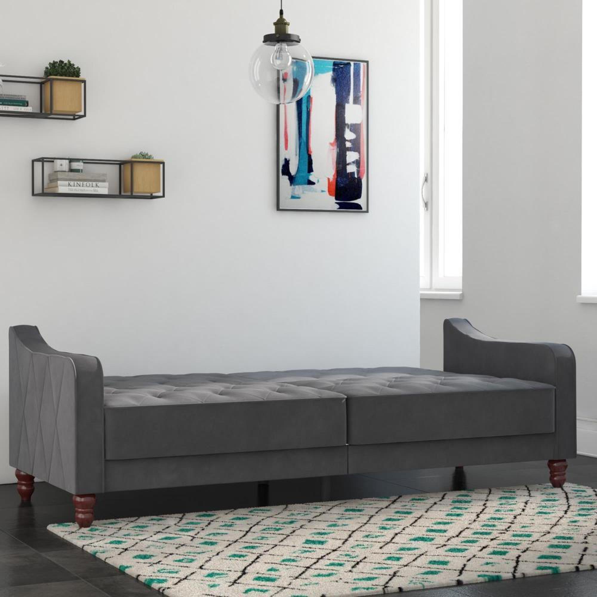 Alphason Novogratz Vintage Grey Velvet Tufted Futon Sofa Bed - 2238479NUK