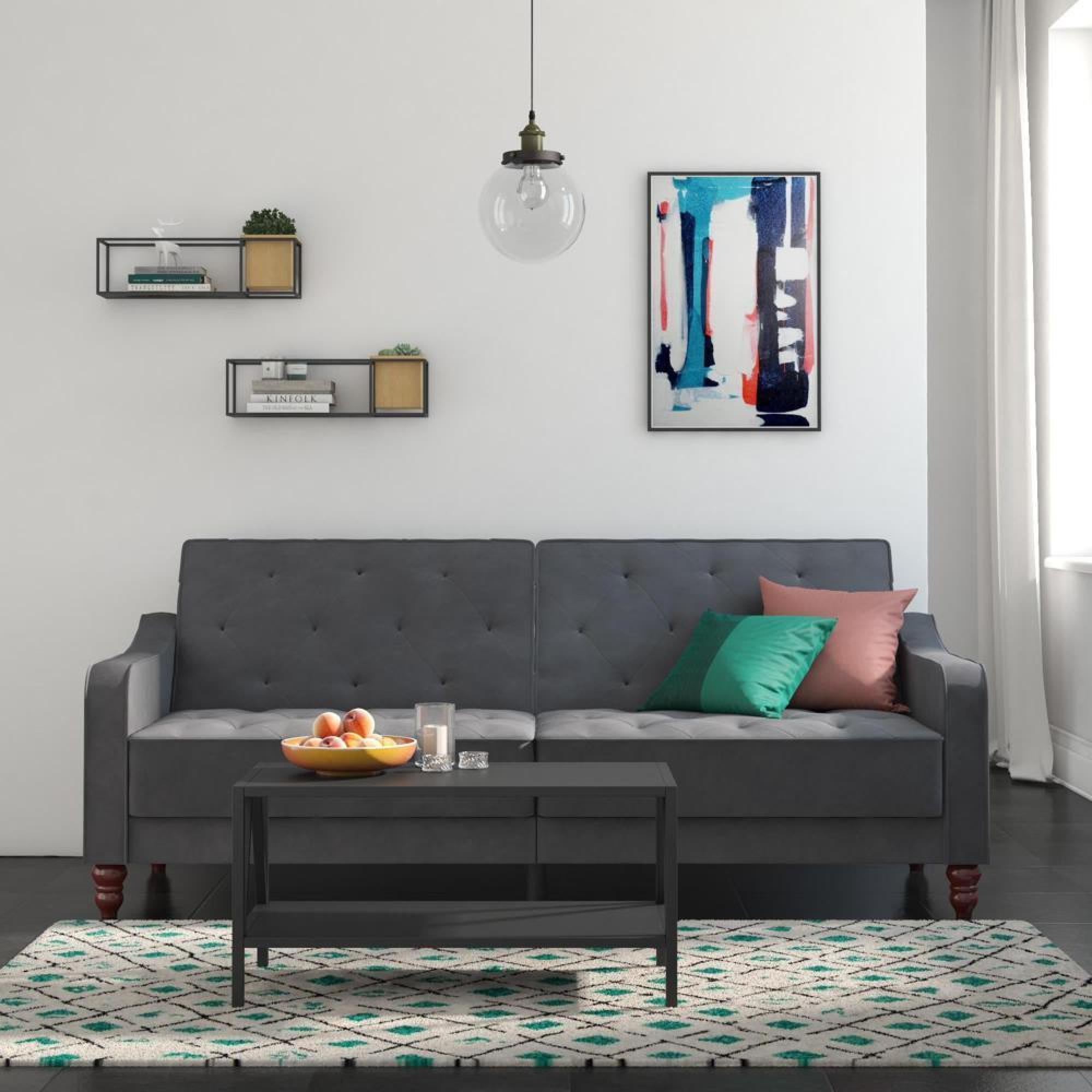 Alphason Novogratz Vintage Grey Velvet Tufted Futon Sofa Bed - 2238479NUK