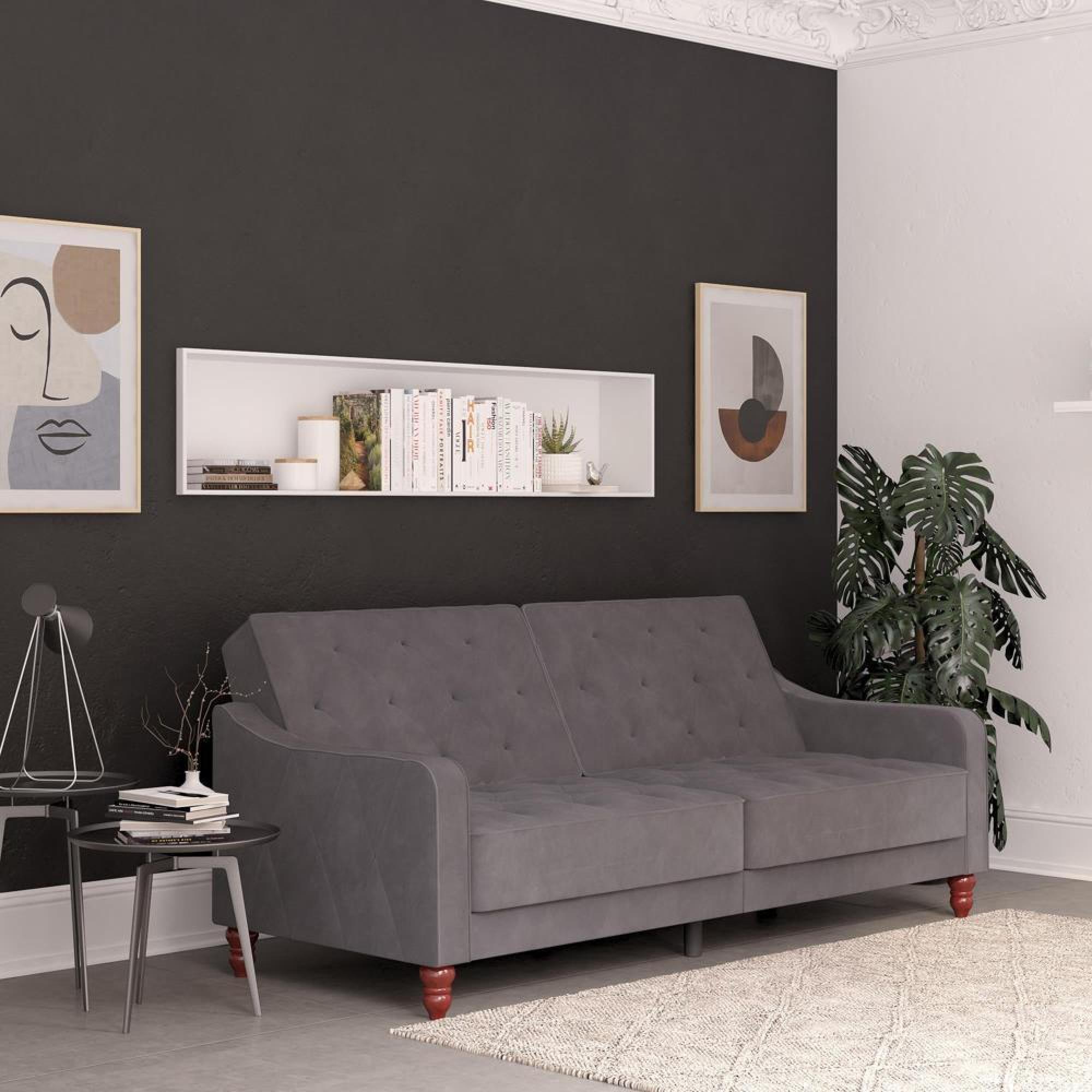 Alphason Novogratz Vintage Grey Velvet Tufted Futon Sofa Bed - 2238479NUK