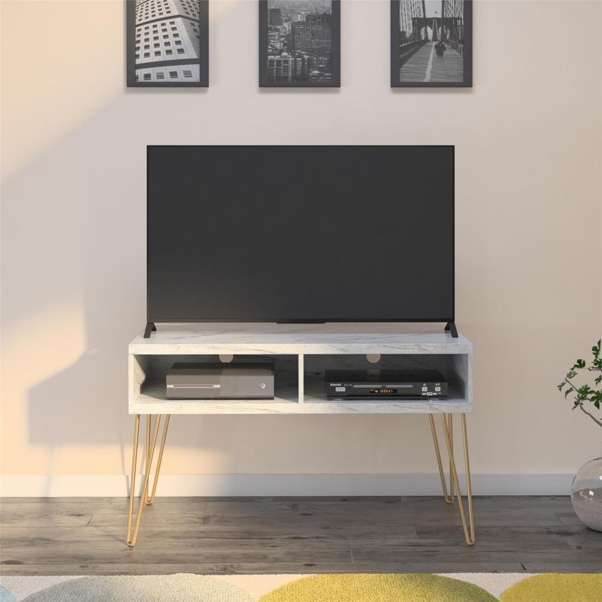 Product photograph of Alphason Novogratz Athena White Marble Effect Tv Stand Upto 42in - 1748891comnuk from Choice Furniture Superstore.