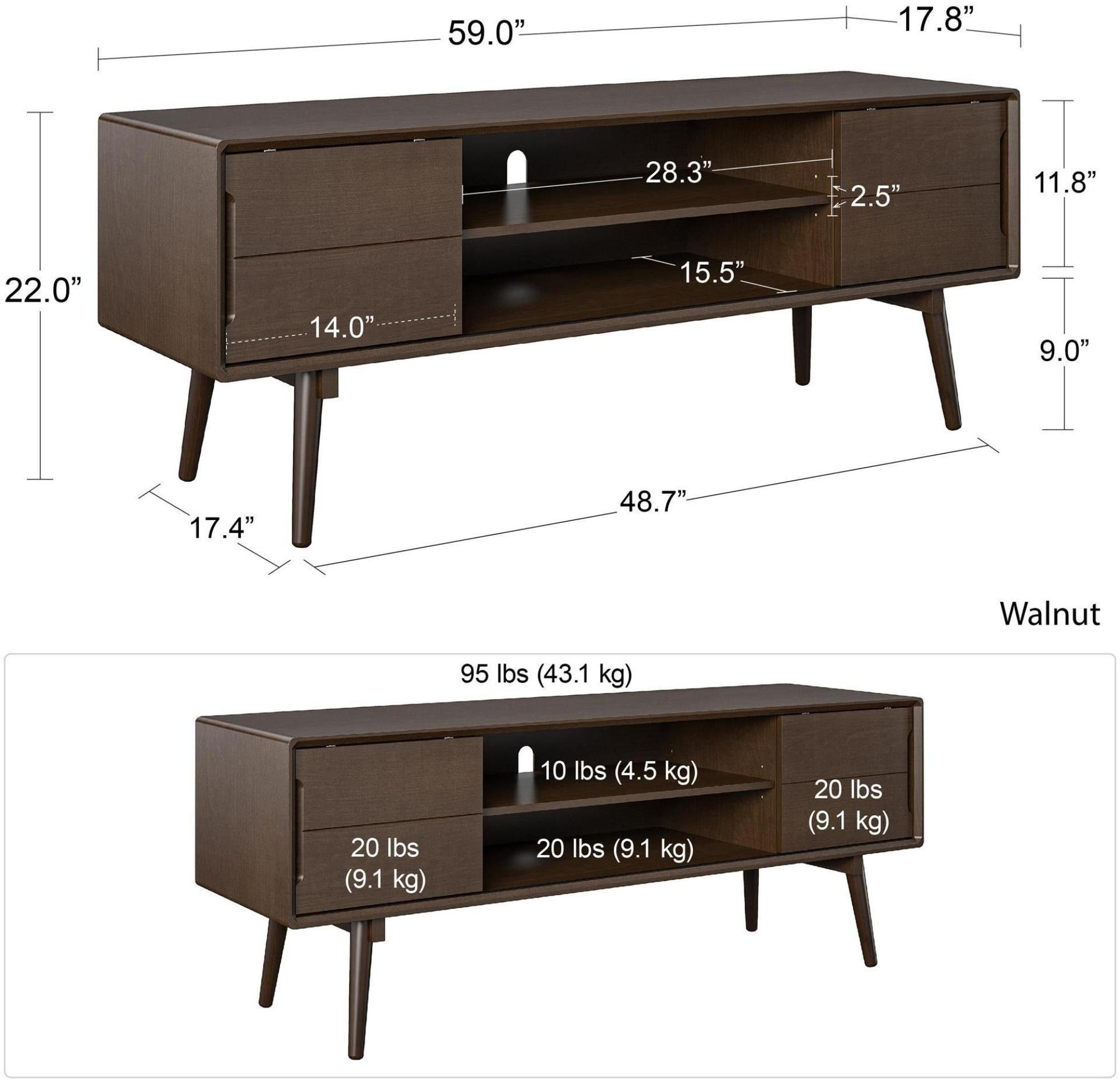 Product photograph of Alphason Novogratz Brittany Walnut Wood Veneer Tv Stand Upto 55inch from Choice Furniture Superstore.