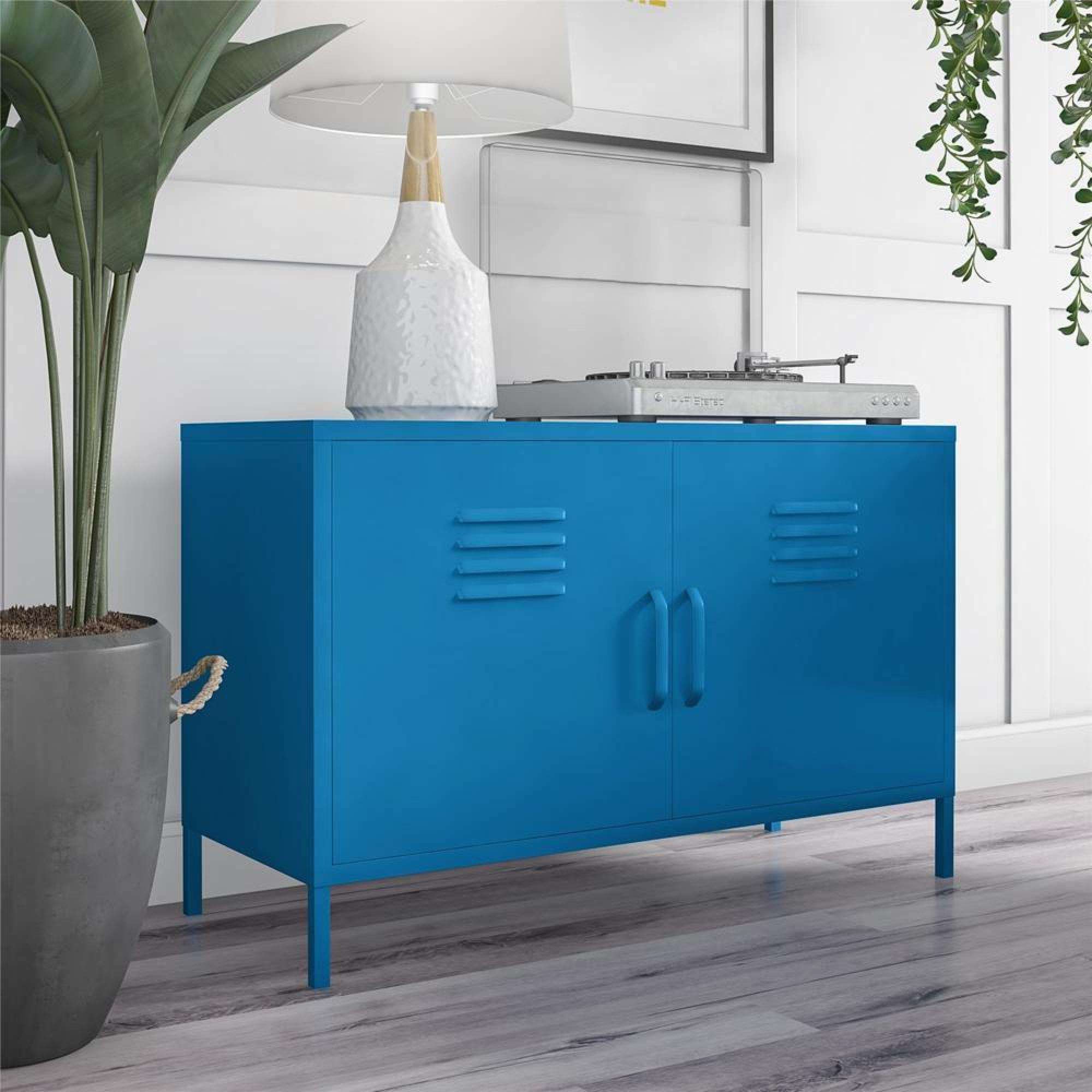 Product photograph of Alphason Novogratz Cache Blue Locker Accent Sideboard - 2 Doors - 4012810comnuk from Choice Furniture Superstore.