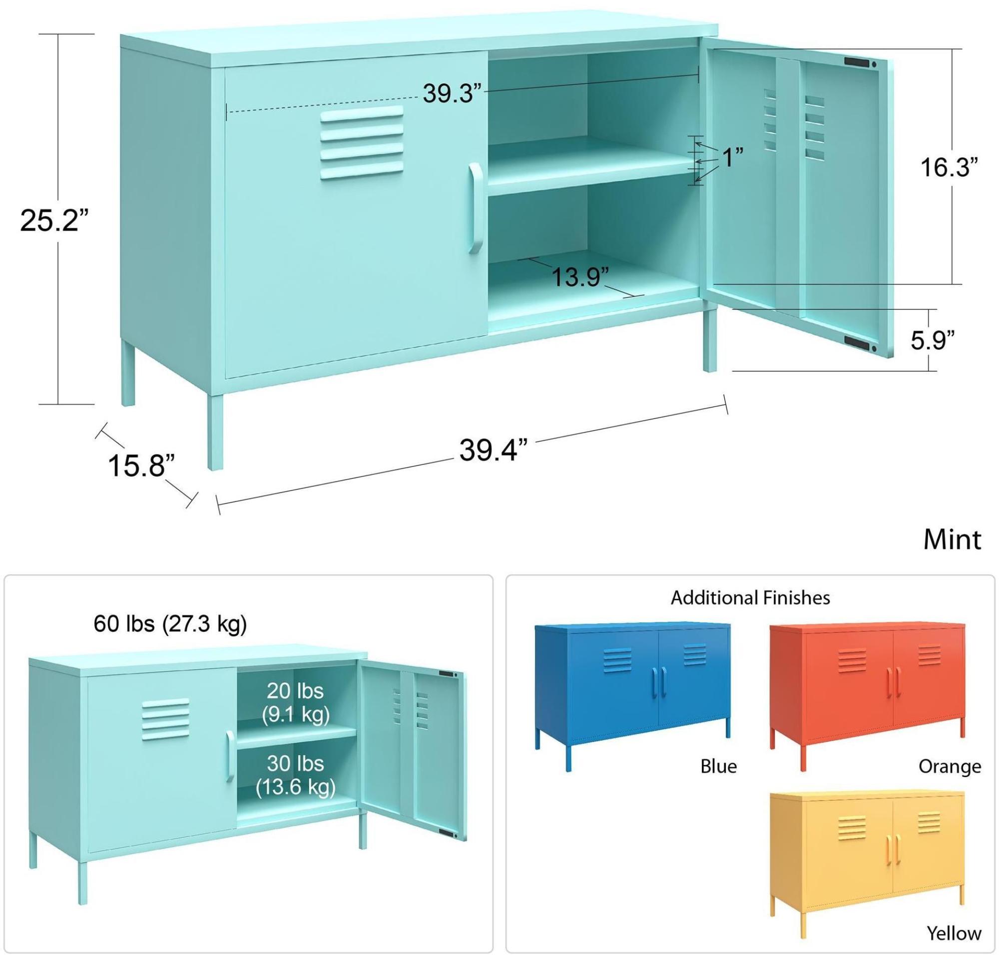 Product photograph of Alphason Novogratz Cache Mint 2 Door Locker Accent Sideboard from Choice Furniture Superstore.