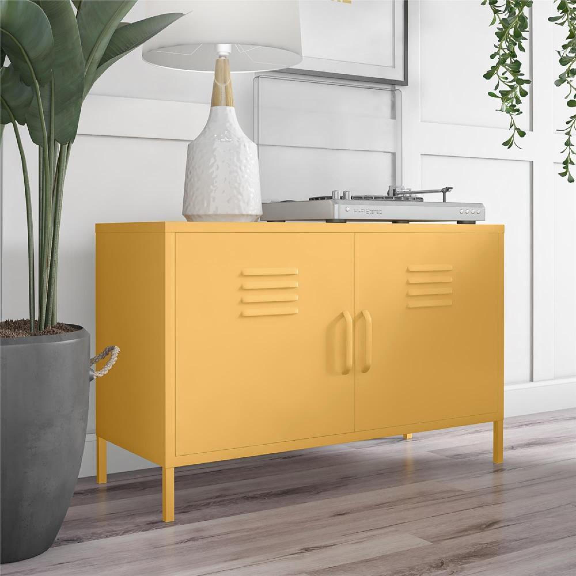 Product photograph of Alphason Novogratz Cache Yellow Locker Accent Sideboard - 2 Doors - 4012814comnuk from Choice Furniture Superstore.