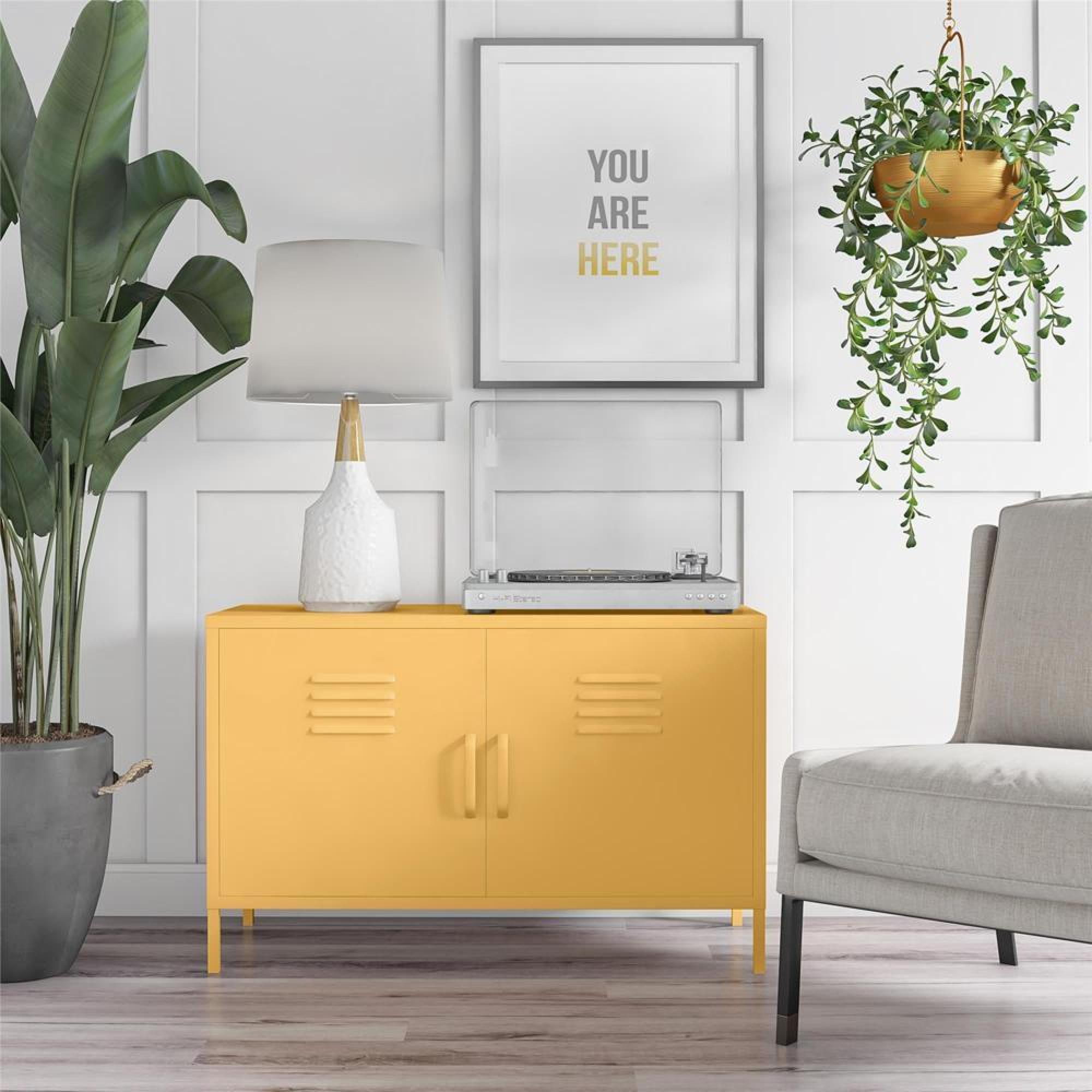 Product photograph of Alphason Novogratz Cache Yellow Locker Accent Sideboard - 2 Doors - 4012814comnuk from Choice Furniture Superstore.