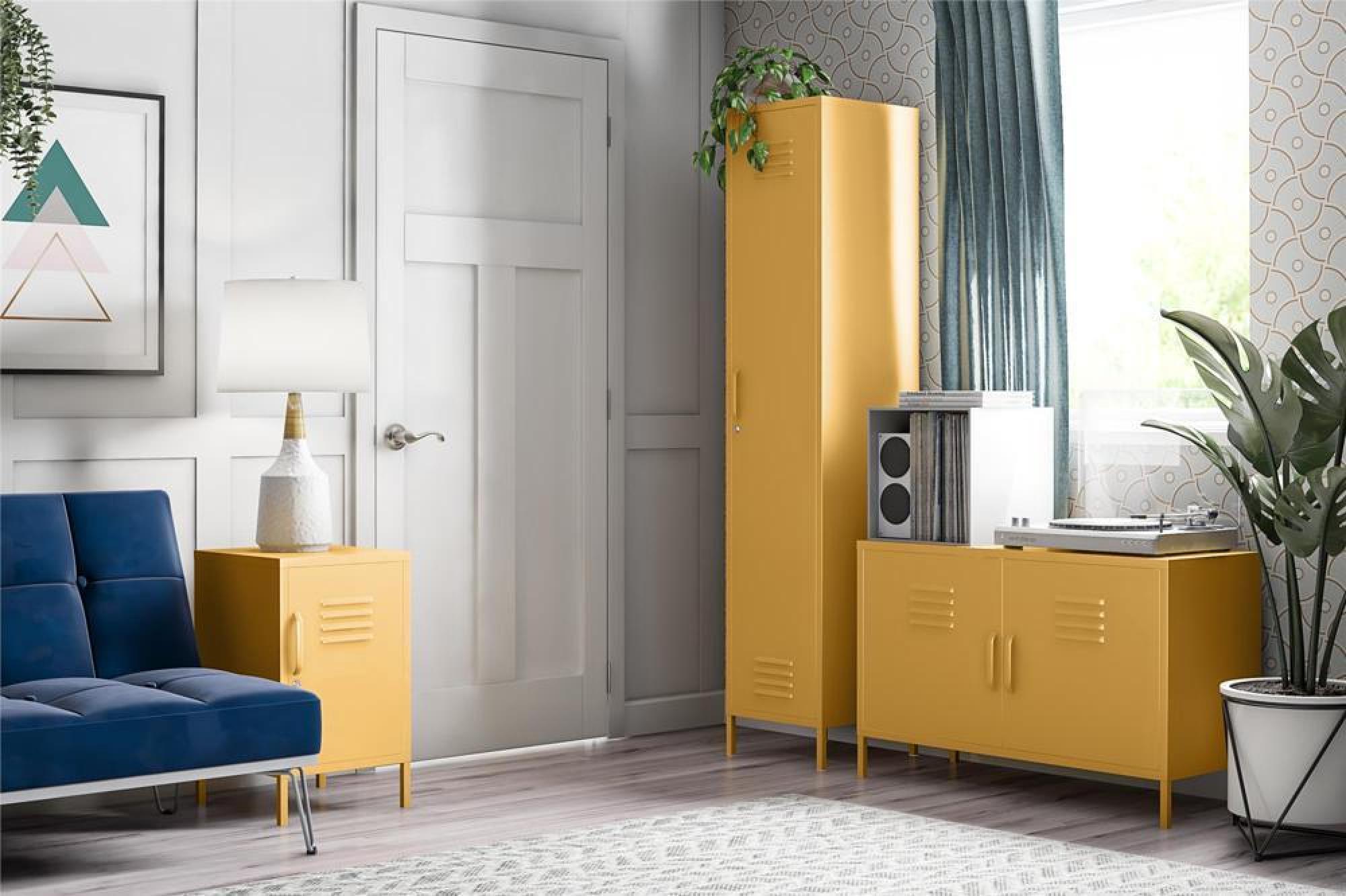 Product photograph of Alphason Novogratz Cache Yellow 2 Door Locker Storage Cabinet from Choice Furniture Superstore.