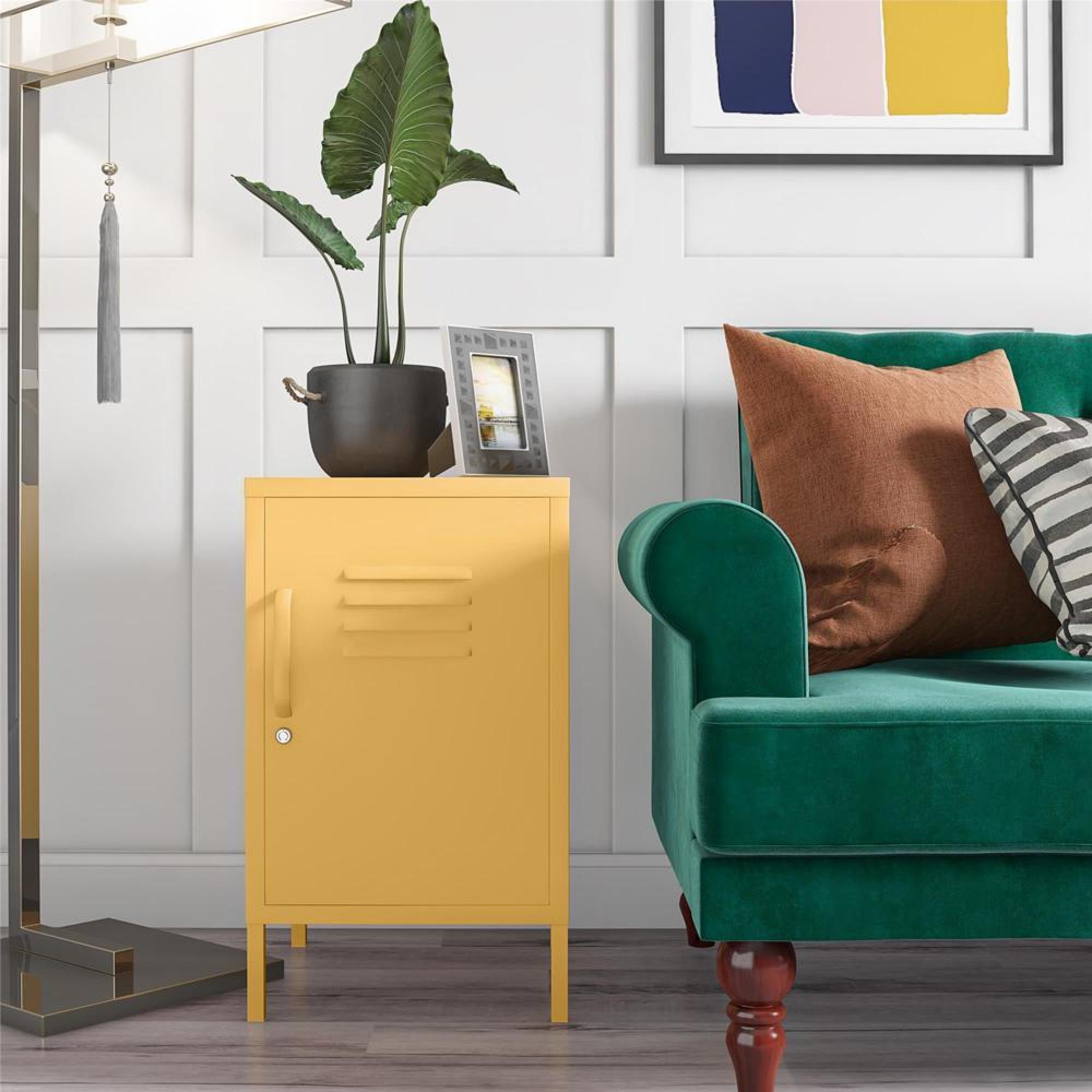 Product photograph of Alphason Novogratz Cache Yellow 1 Door Locker End Table from Choice Furniture Superstore.