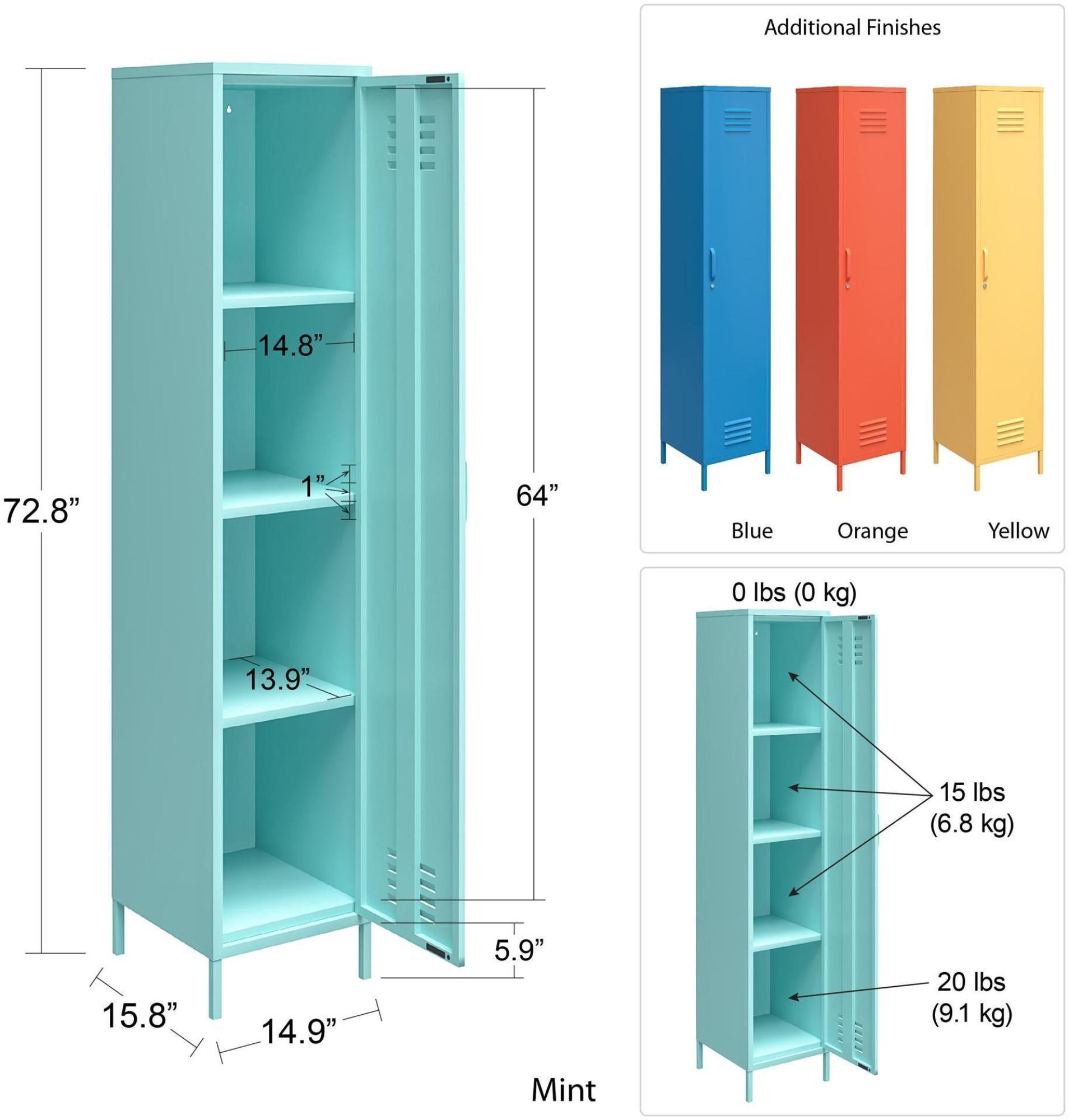 Product photograph of Alphason Novogratz Cache Mint 1 Door Locker Storage Cabinet from Choice Furniture Superstore.