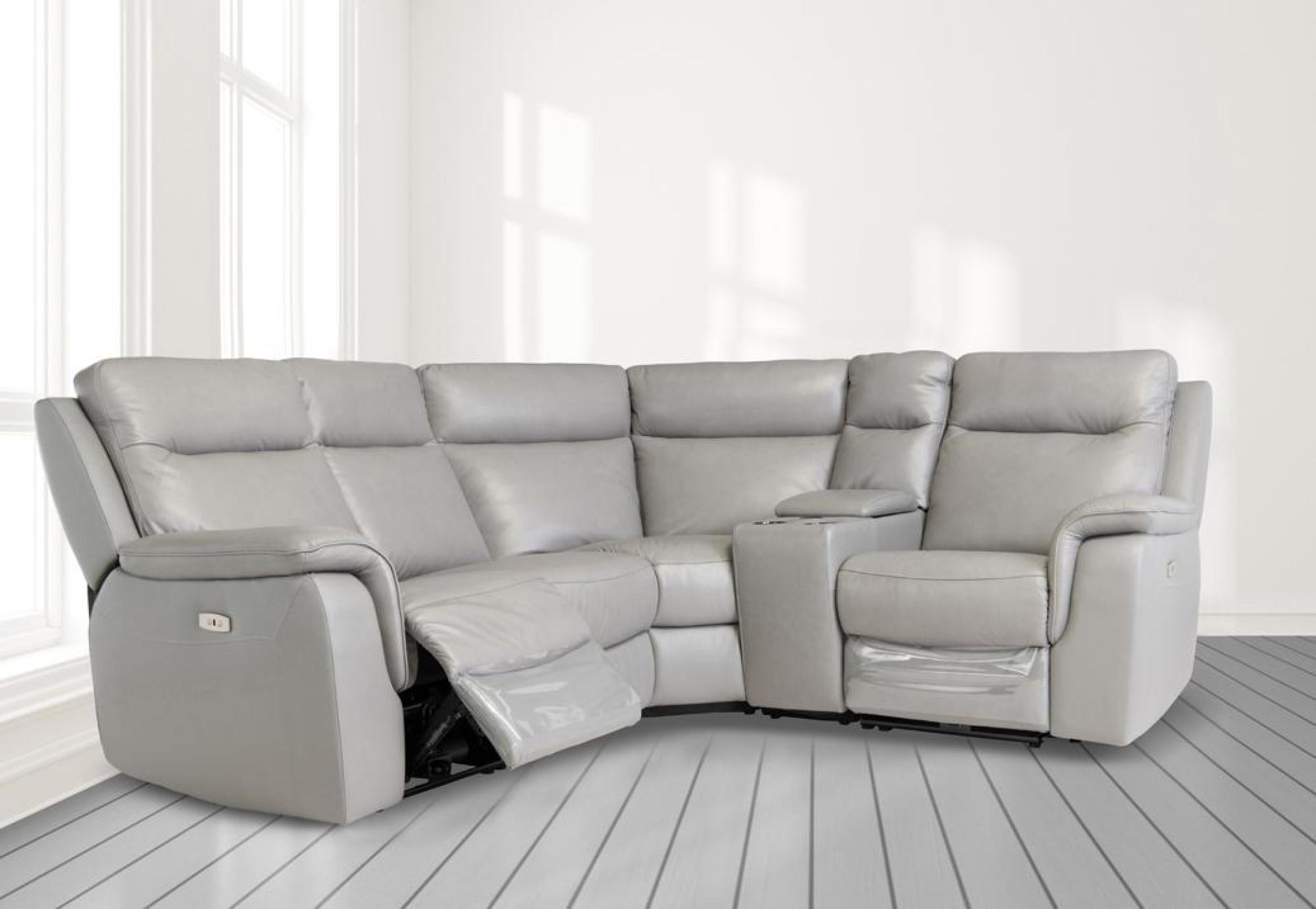 Product photograph of Havana Grey Leather Corner Electric Recliner Sofa from Choice Furniture Superstore.