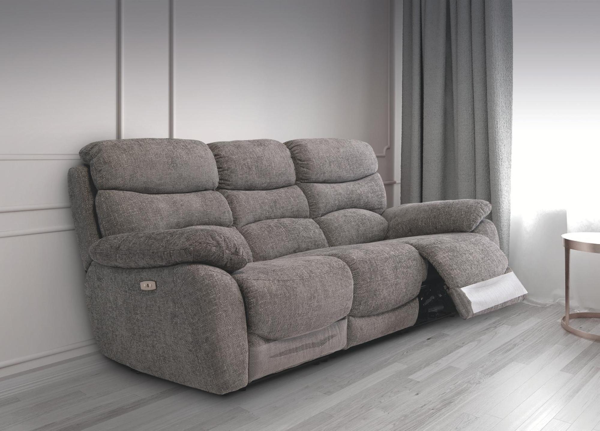 Product photograph of Layla Ash Fabric 3 Seater Electric Recliner Sofa from Choice Furniture Superstore.