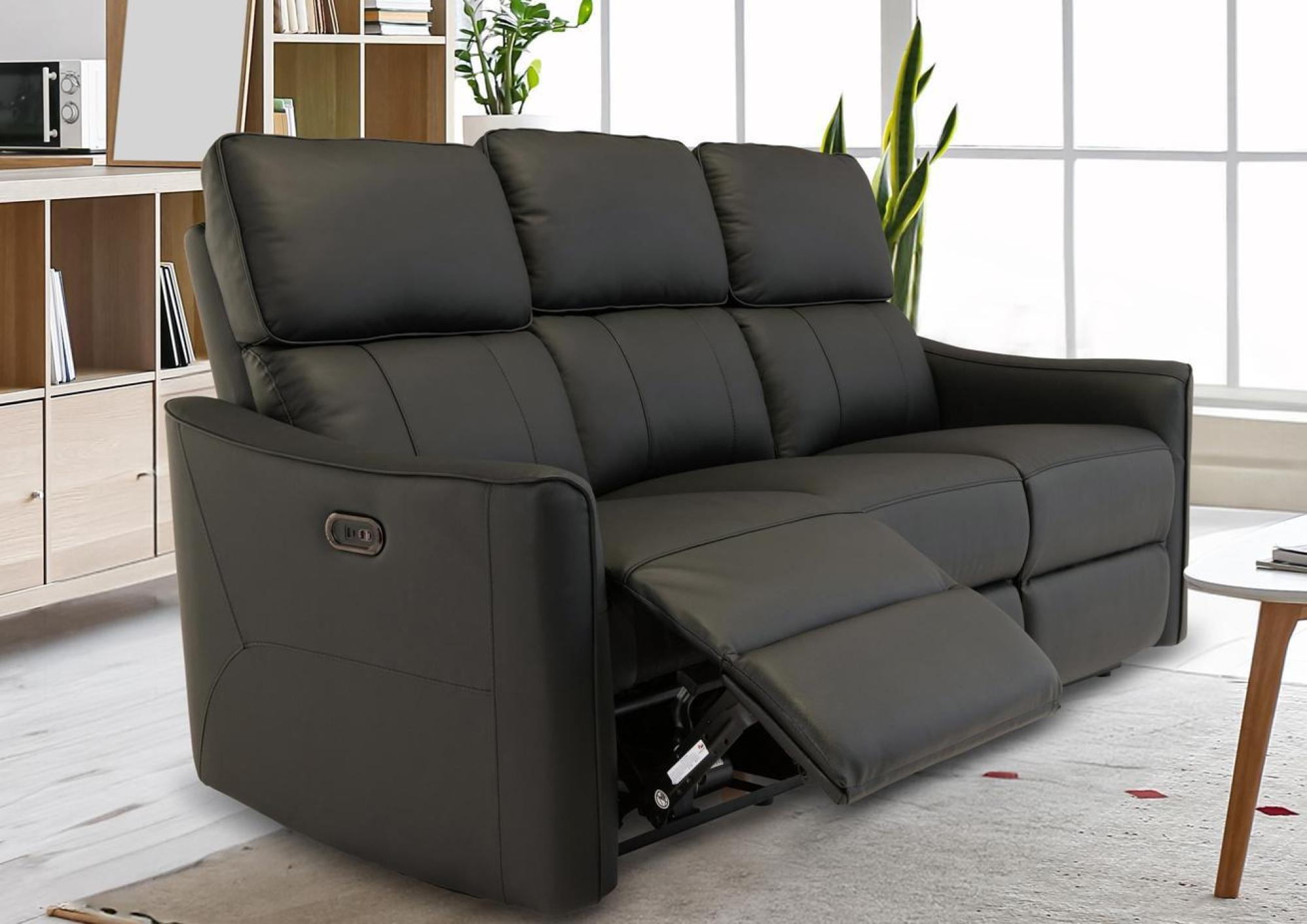 Product photograph of Forgan Black Leather 3 Seater Electric Recliner Sofa from Choice Furniture Superstore.