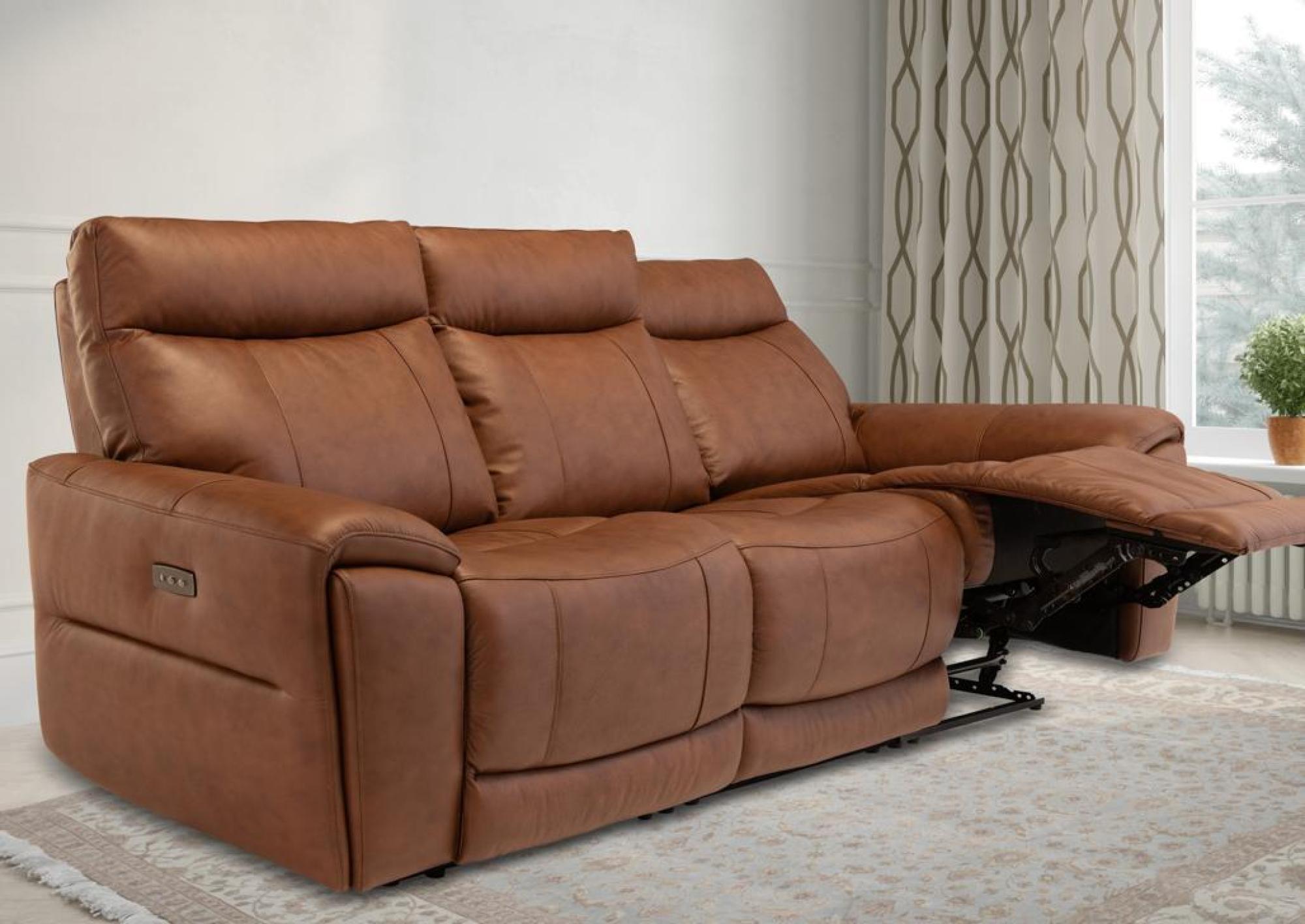 Product photograph of Danetti Vintage Tan Leather 3 Seater Electric Recliner Sofa from Choice Furniture Superstore.