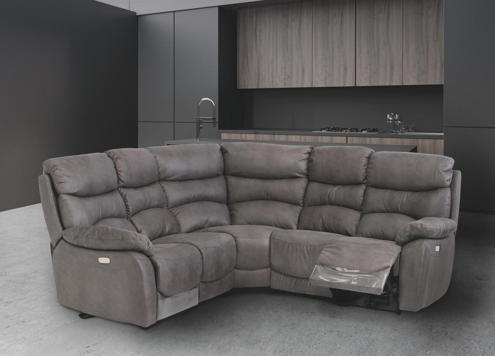 Product photograph of Layla Grey Fabric Corner Recliner Sofa from Choice Furniture Superstore.