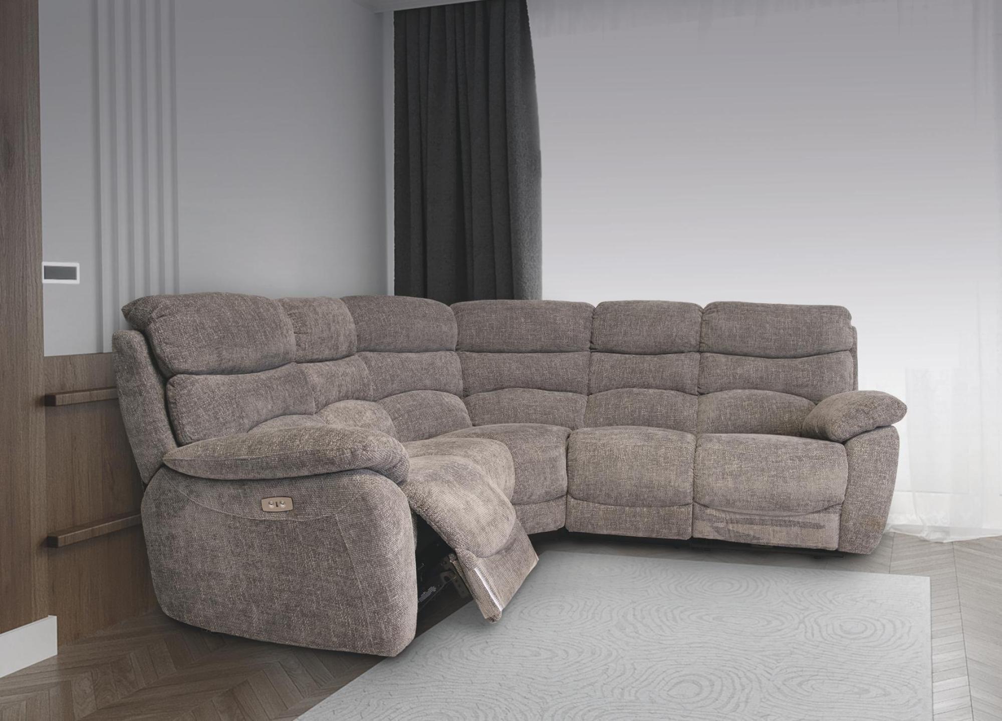 Product photograph of Layla Ash Fabric Corner Recliner Sofa from Choice Furniture Superstore.