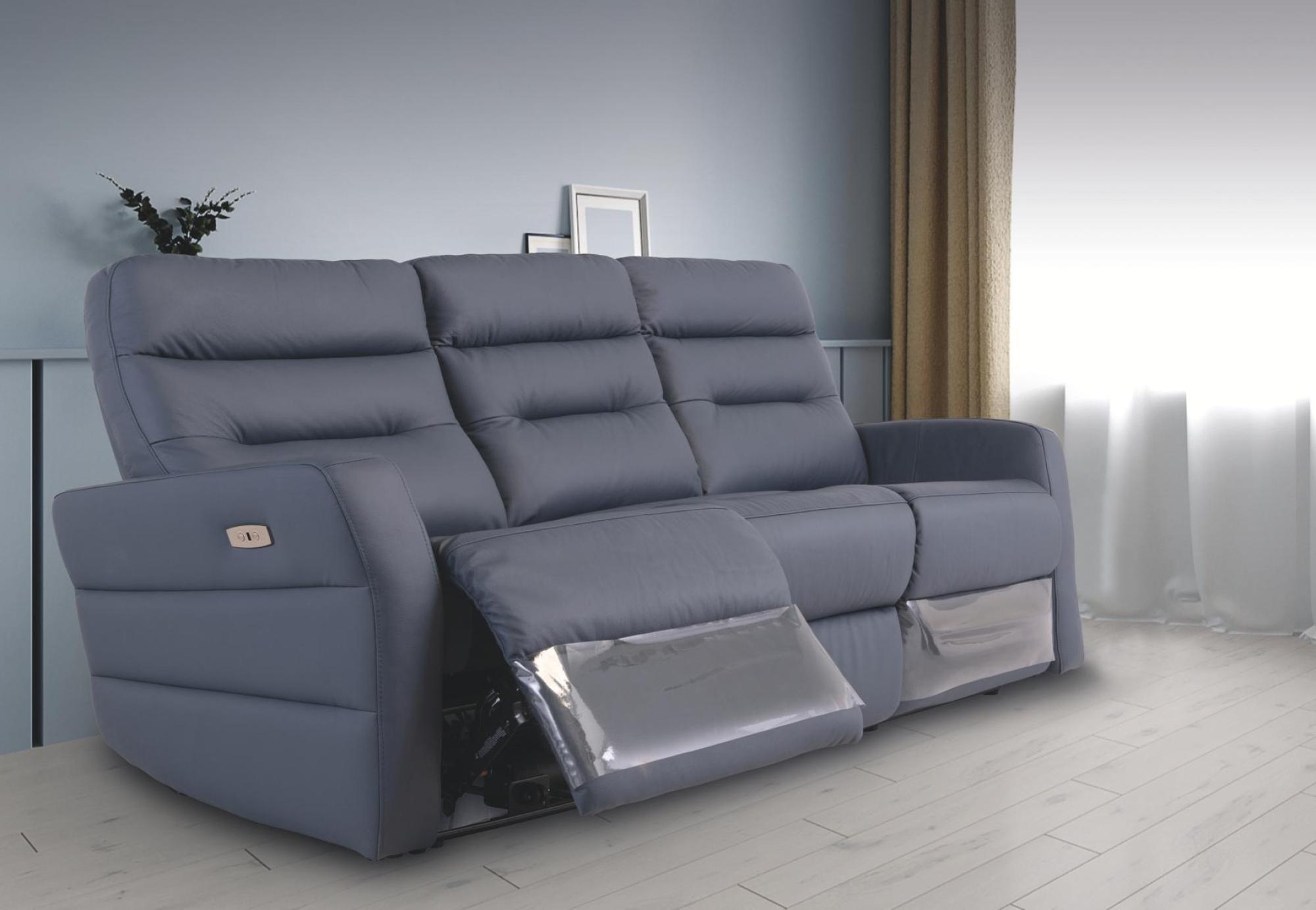 Product photograph of Bairdford Blue Leather 3 Seater Electric Recliner Sofa from Choice Furniture Superstore.