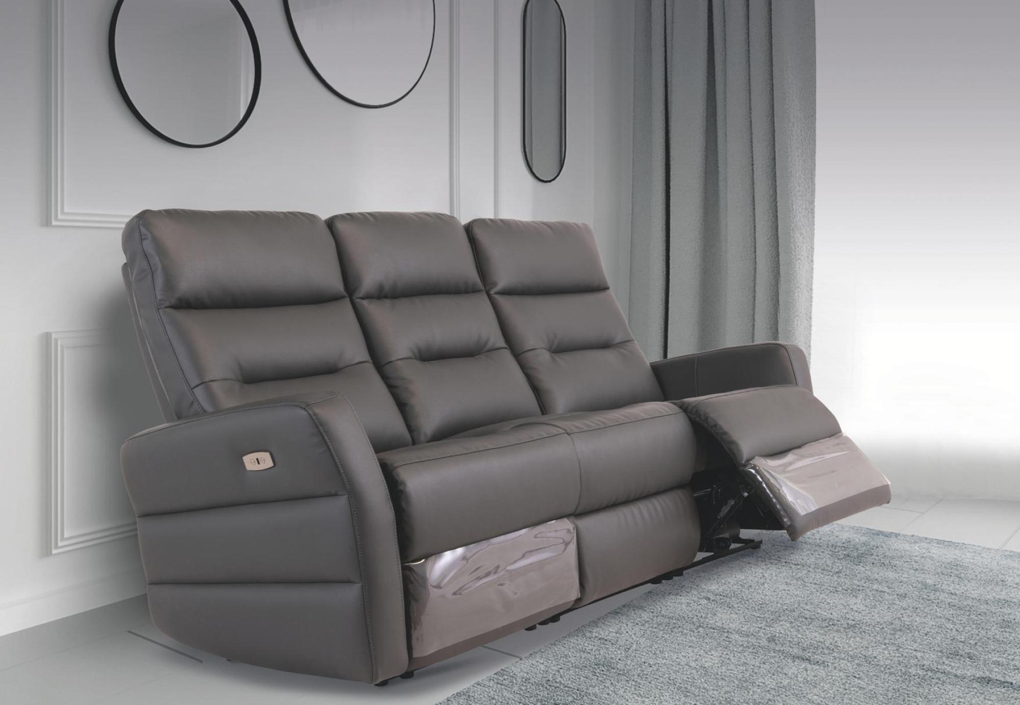 Product photograph of Bairdford Charcoal Leather 3 Seater Electric Recliner Sofa from Choice Furniture Superstore.