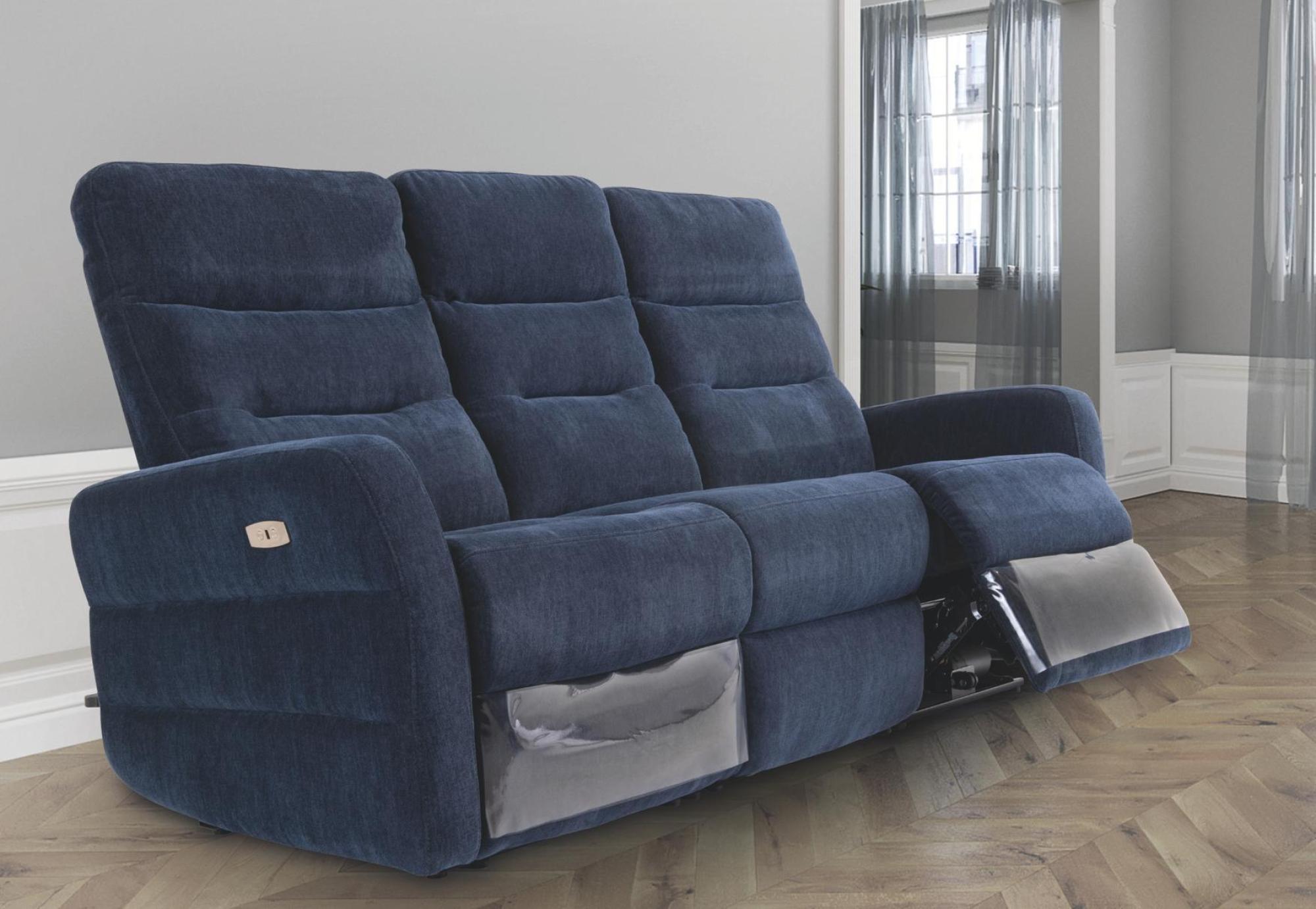 Product photograph of Bairdford Navy Blue Fabric 3 Seater Electric Recliner Sofa from Choice Furniture Superstore.