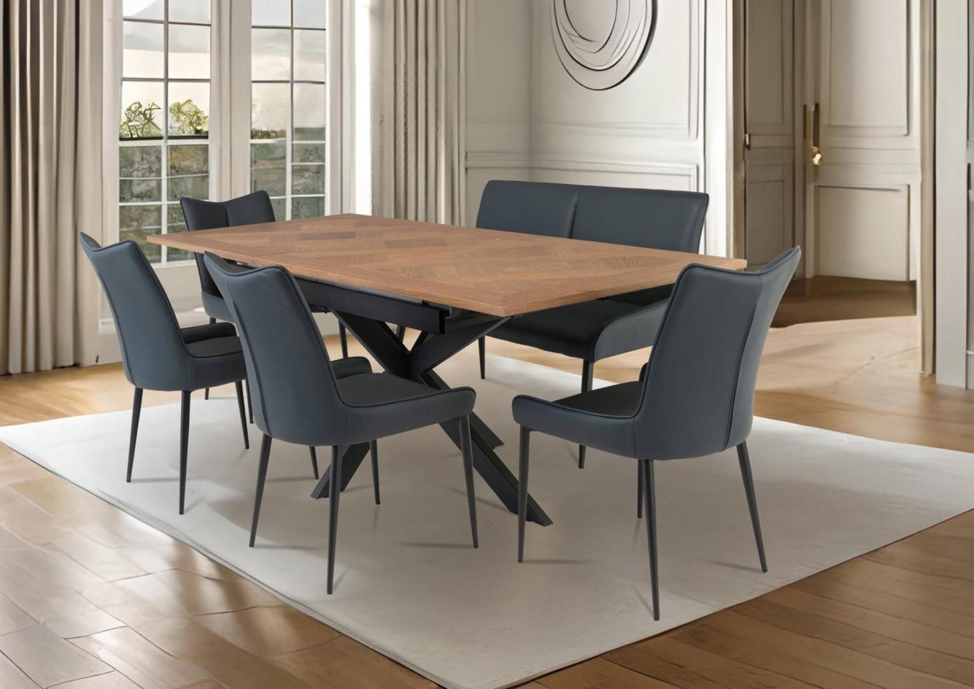 Product photograph of Payton 6 Seater Extending Dining Table Oak Veener With Black Powder Coated Steel X Frame Legs from Choice Furniture Superstore.