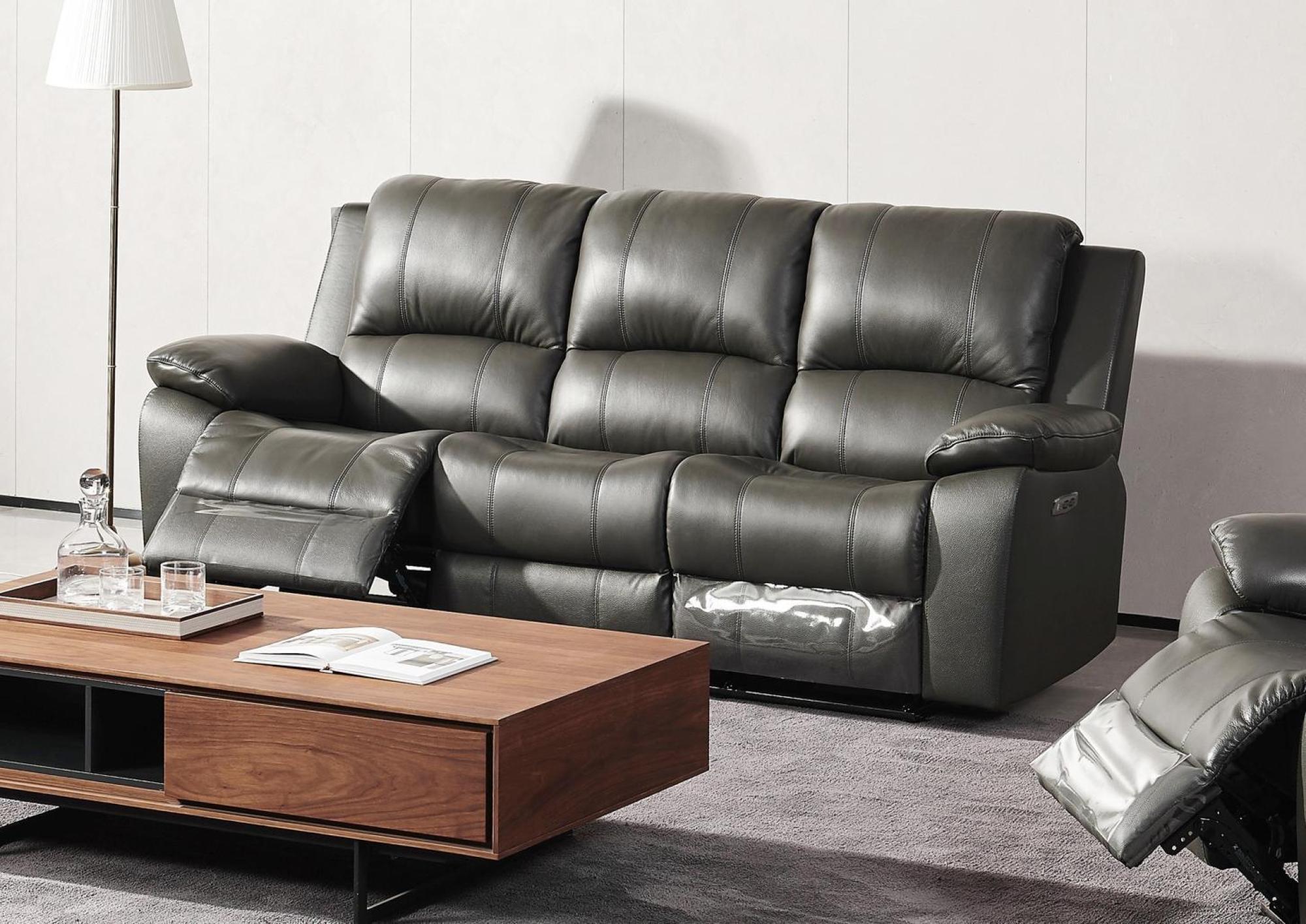 Product photograph of Horsham Grey Leather 3 Seater Electric Recliner Sofa from Choice Furniture Superstore.