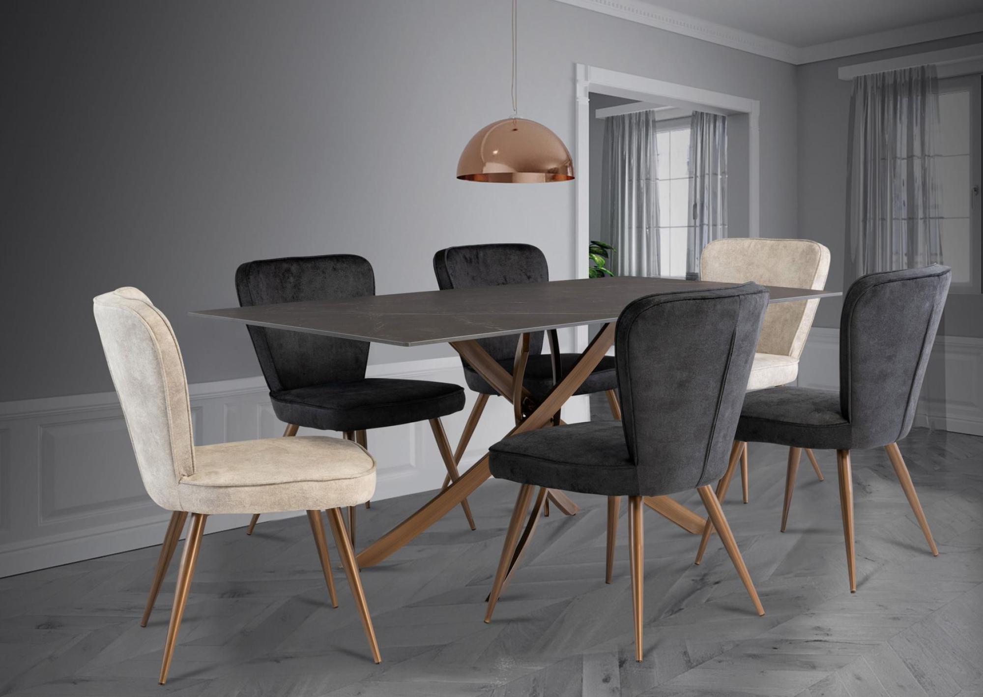 Product photograph of Rocco Mooney Black Sintered Stone Top 6 Seater Dining Table from Choice Furniture Superstore.