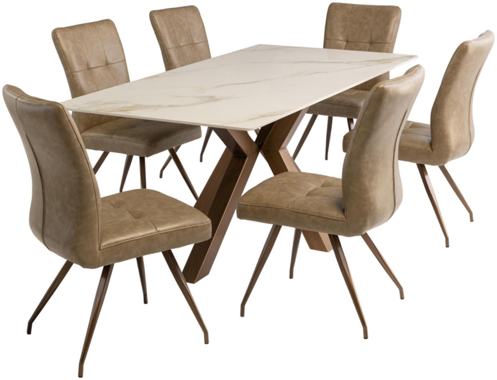 Product photograph of Sicily Kass Gold Sintered Stone Top 6 Seater Dining Table from Choice Furniture Superstore.