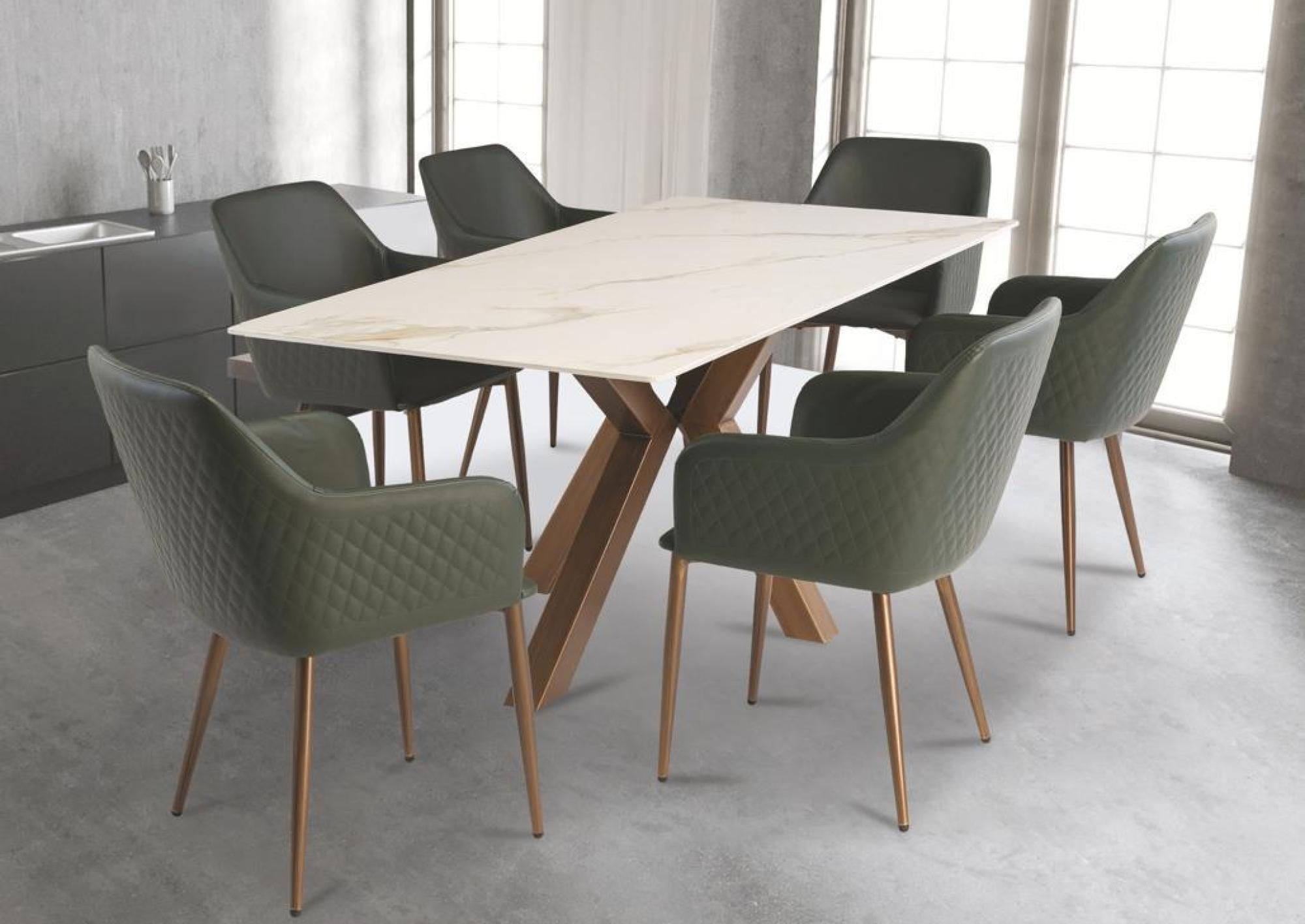Product photograph of Sicily Kass Gold Sintered Stone Top 6 Seater Dining Table from Choice Furniture Superstore.