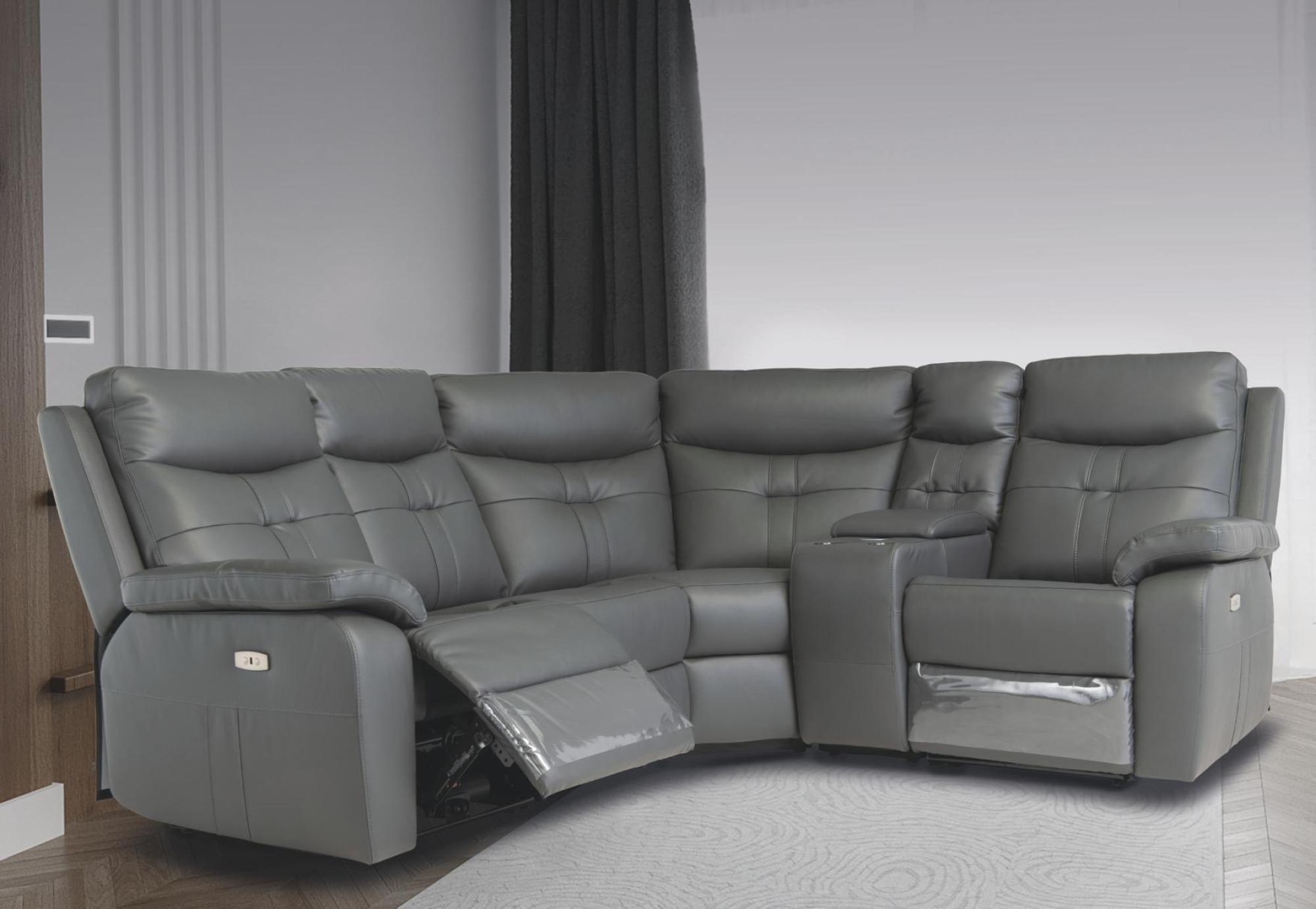 Product photograph of Sophia Charcoal Leather Corner Electric Recliner Sofa from Choice Furniture Superstore.