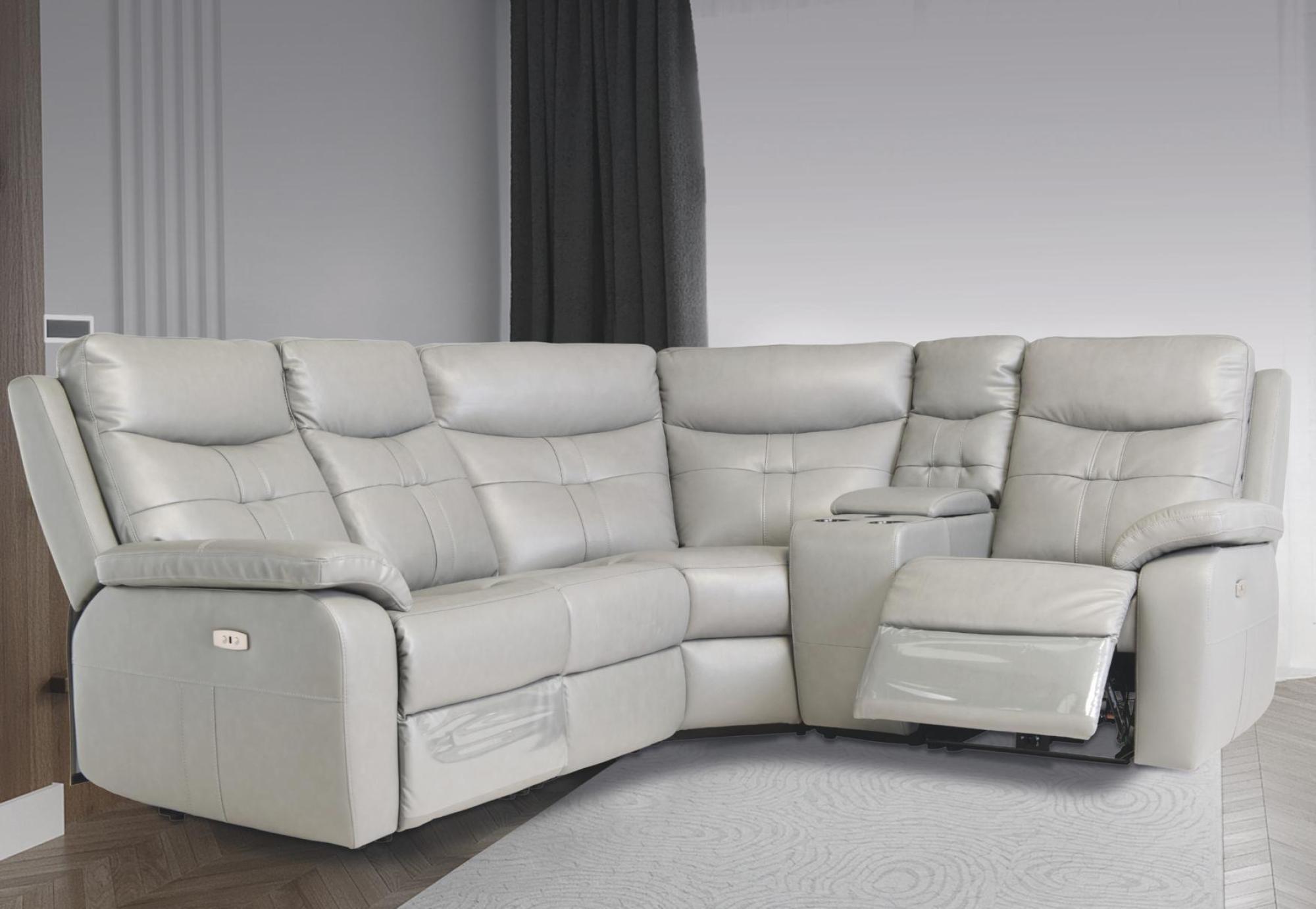 Product photograph of Sophia Grey Leather Corner Electric Recliner Sofa from Choice Furniture Superstore.