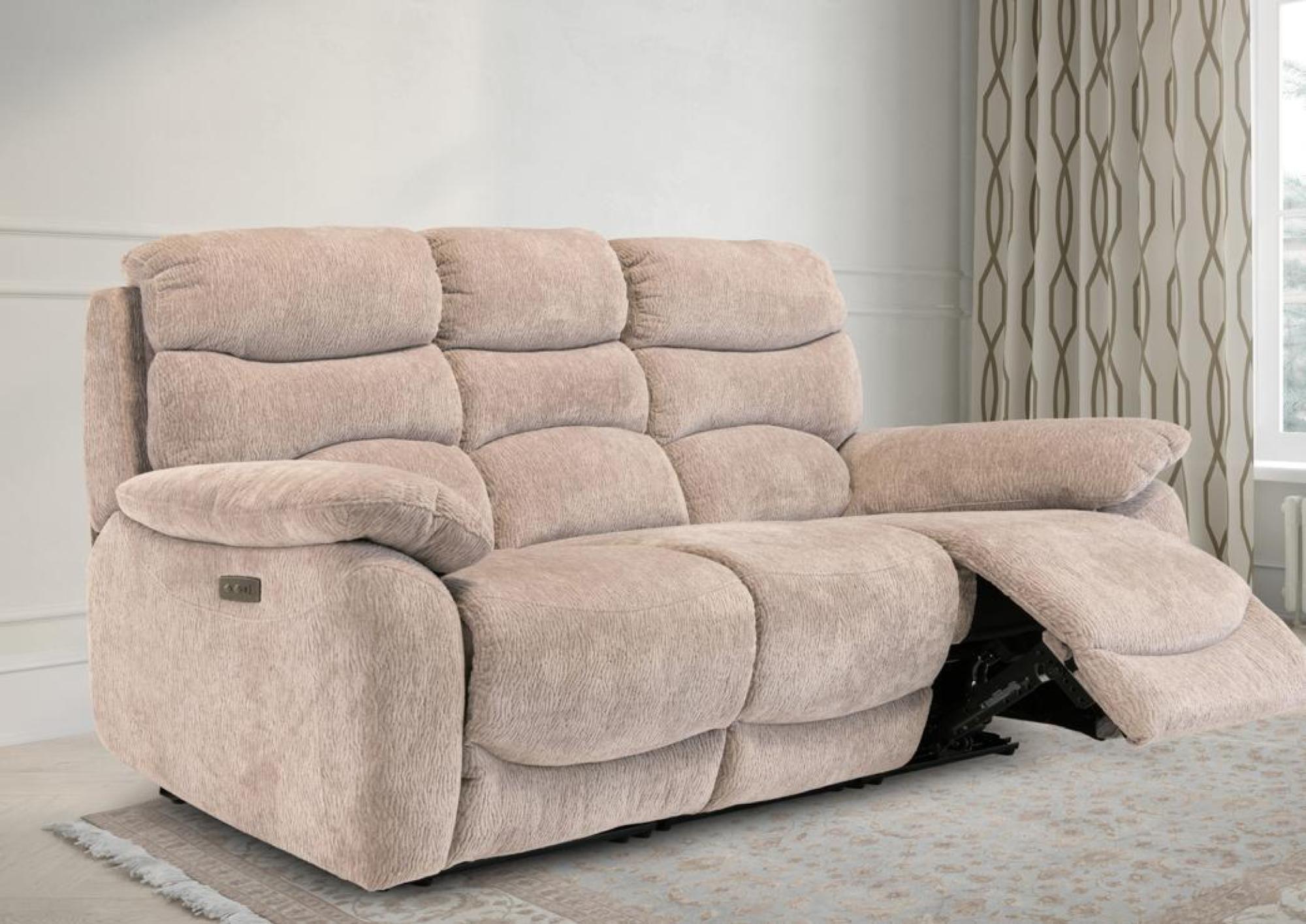 Product photograph of Tuscany Mink Fabric 3 Seater Electric Recliner Sofa from Choice Furniture Superstore.