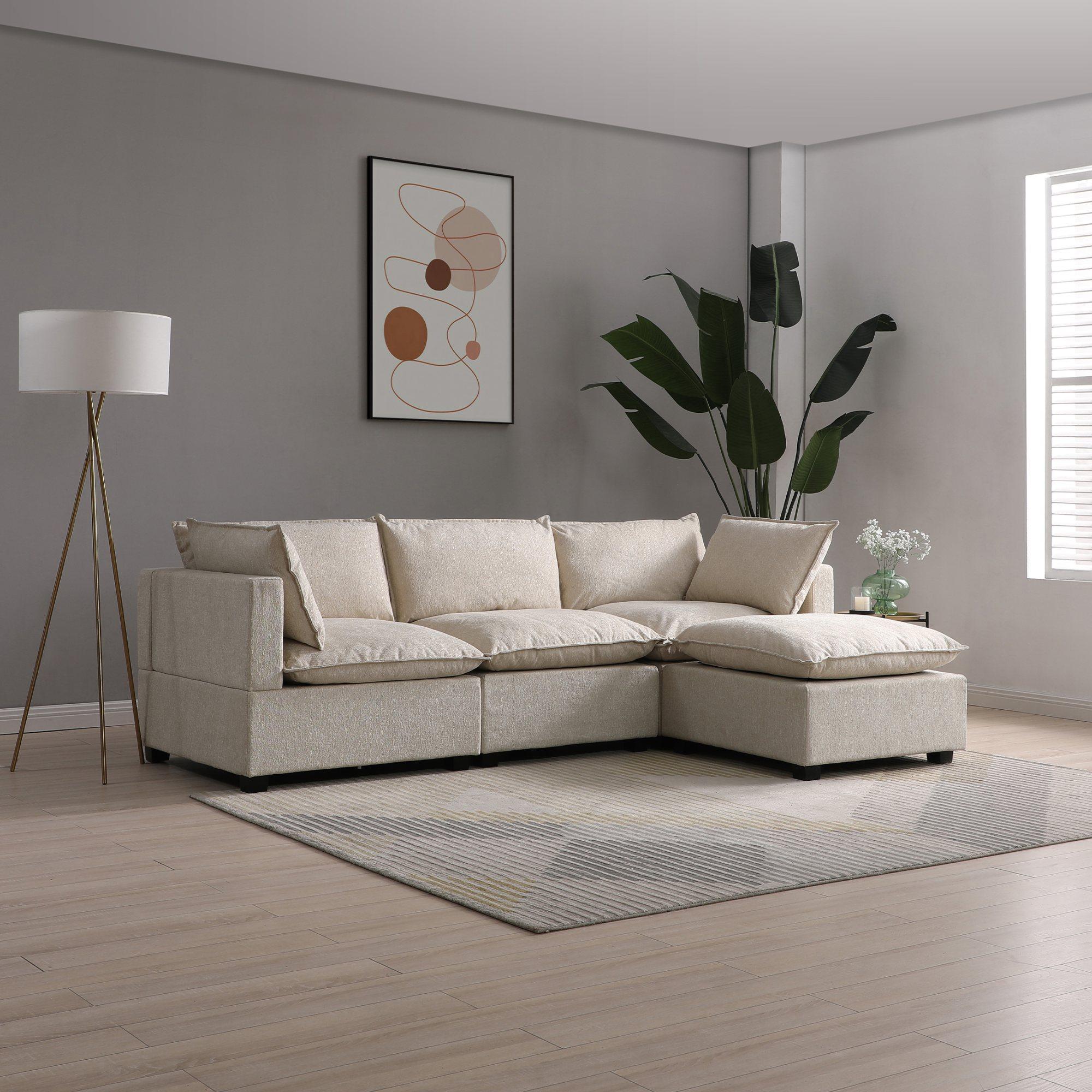 Product photograph of Moda Natural Boucle Fabric Corner Sofa from Choice Furniture Superstore.