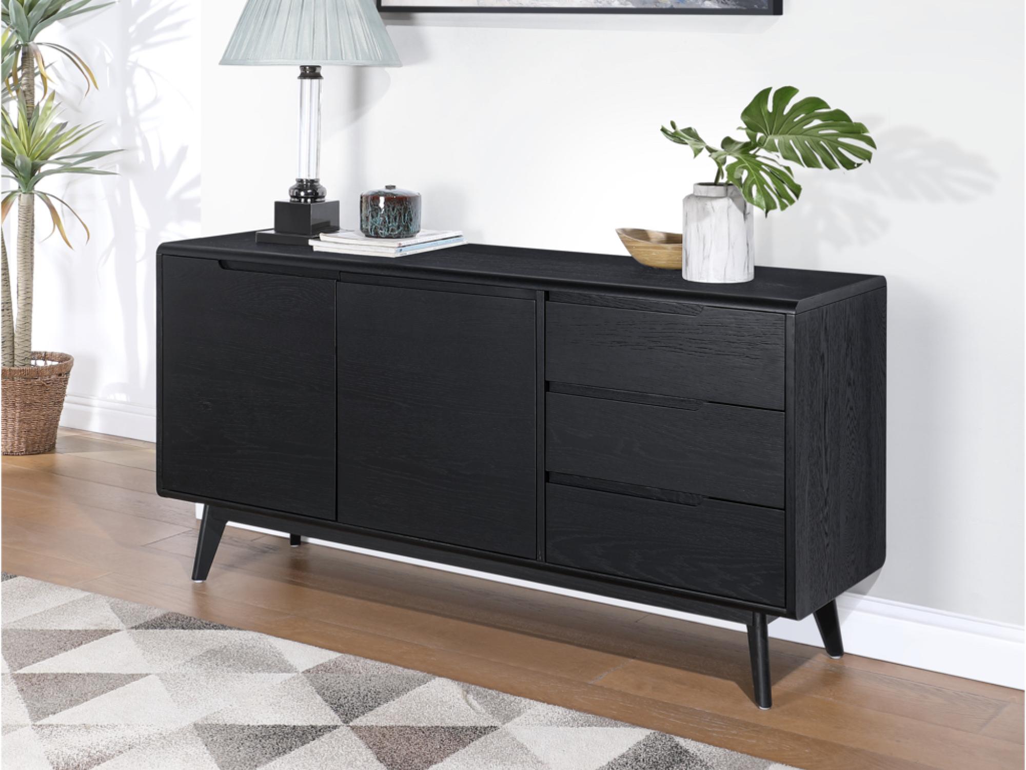 Product photograph of Carrington Black Oak 2 Doors 3 Drawers Wide Sideboard from Choice Furniture Superstore.