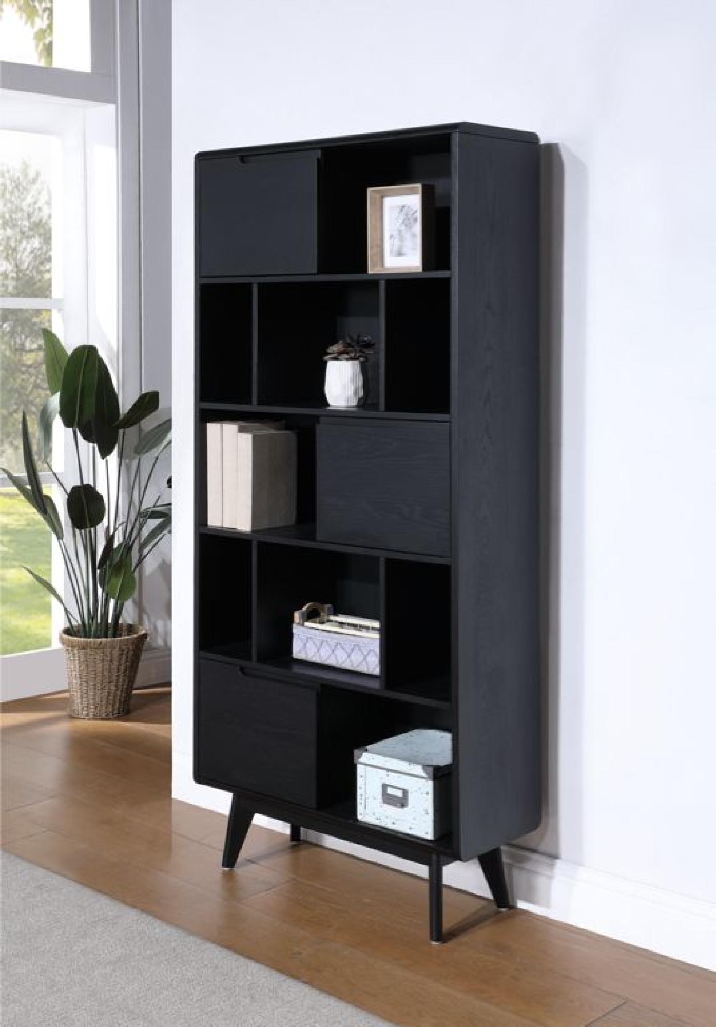 Product photograph of Carrington Black Oak Wide Bookcase from Choice Furniture Superstore.