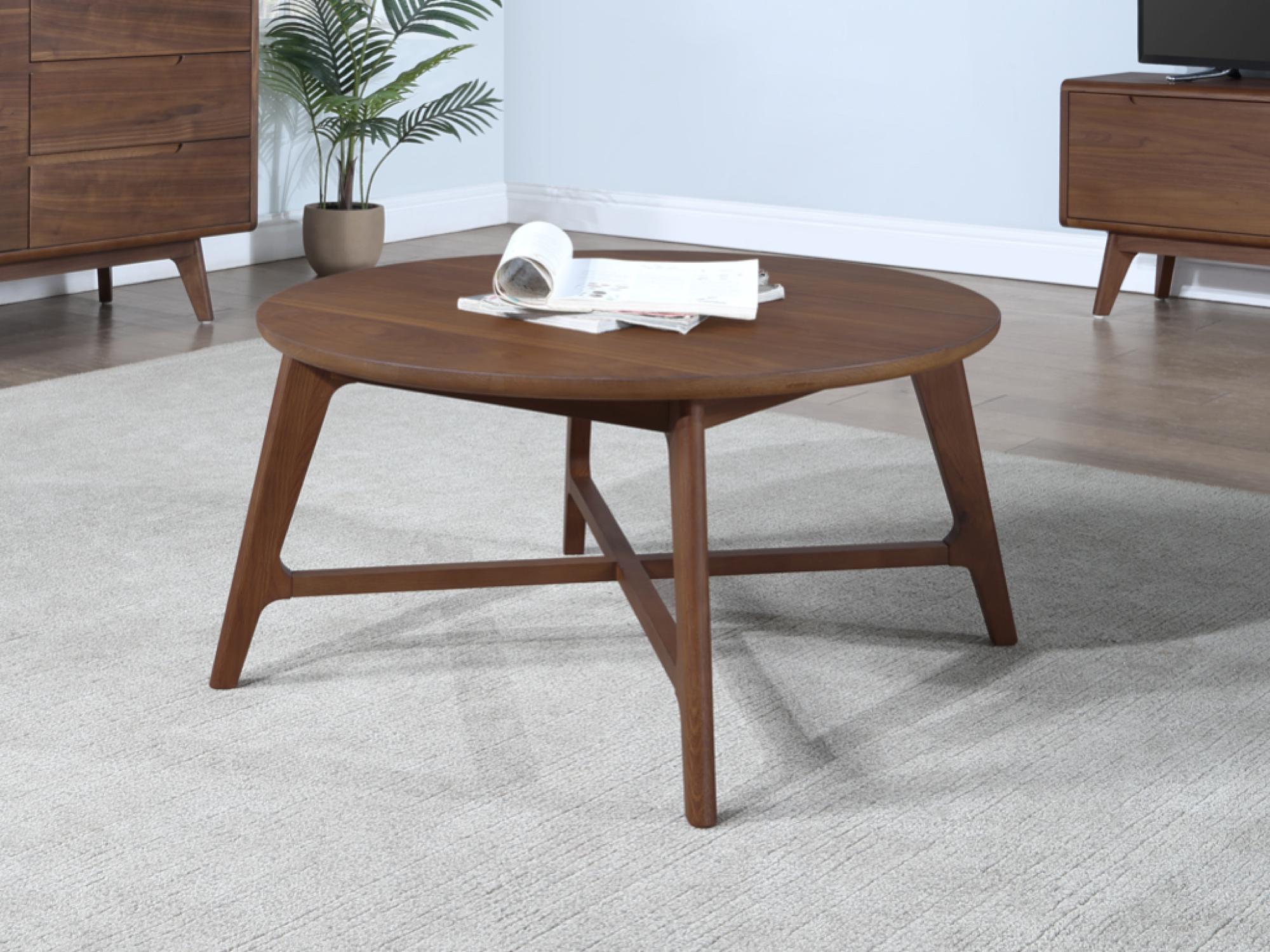 Product photograph of Carrington Walnut 80cm Round Coffee Table from Choice Furniture Superstore.