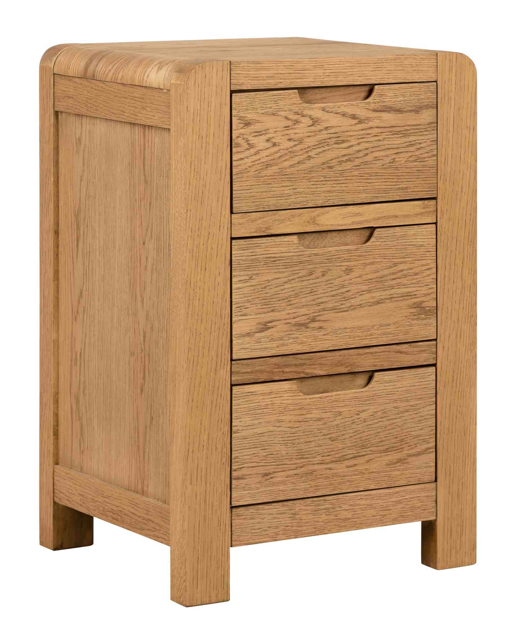 Product photograph of Bergen Oak 3 Drawer Bedside Cabinet from Choice Furniture Superstore.