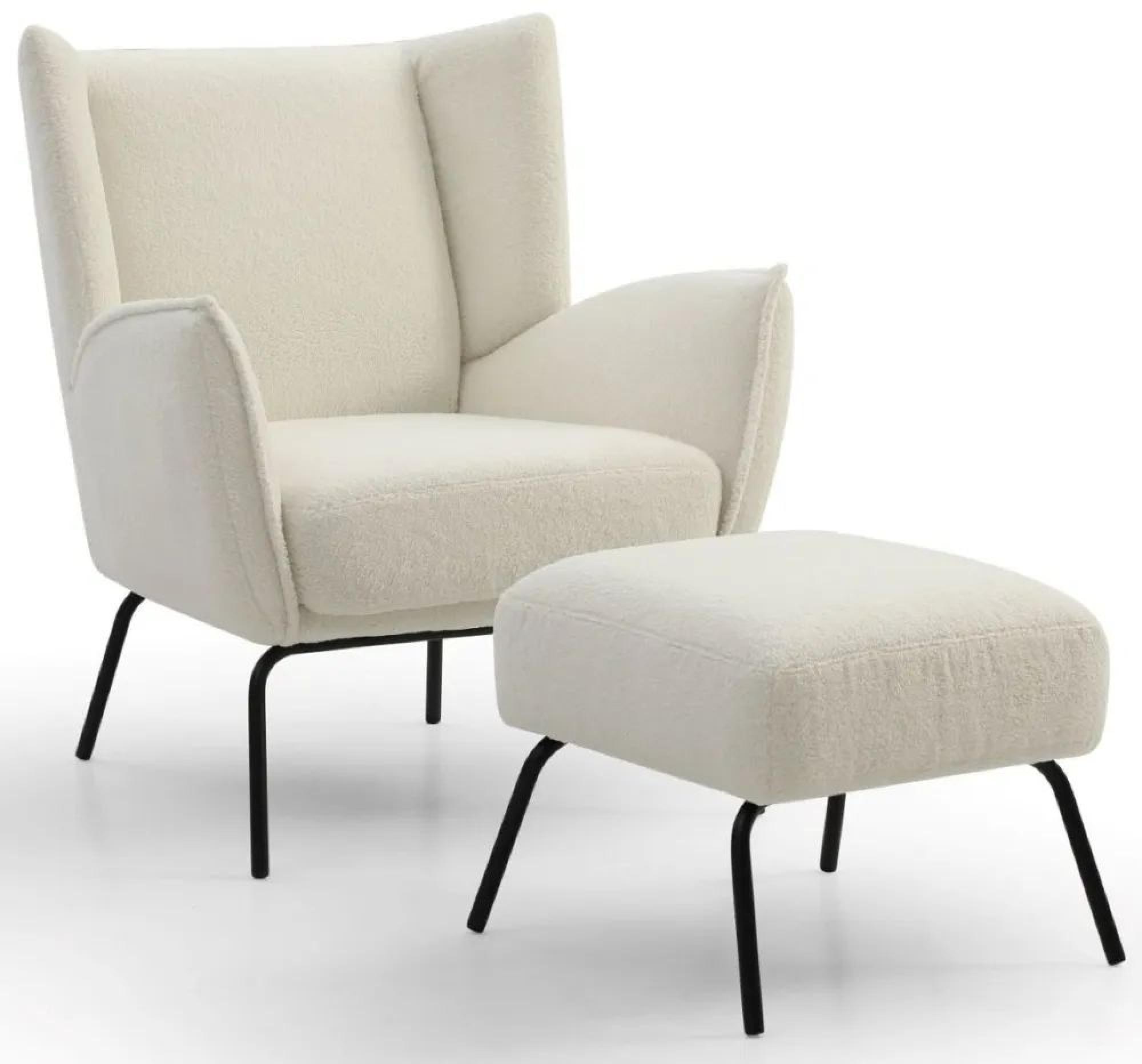 Product photograph of Zane Hermes Cream Teddy Fabric Accent Chair With Footstool from Choice Furniture Superstore.