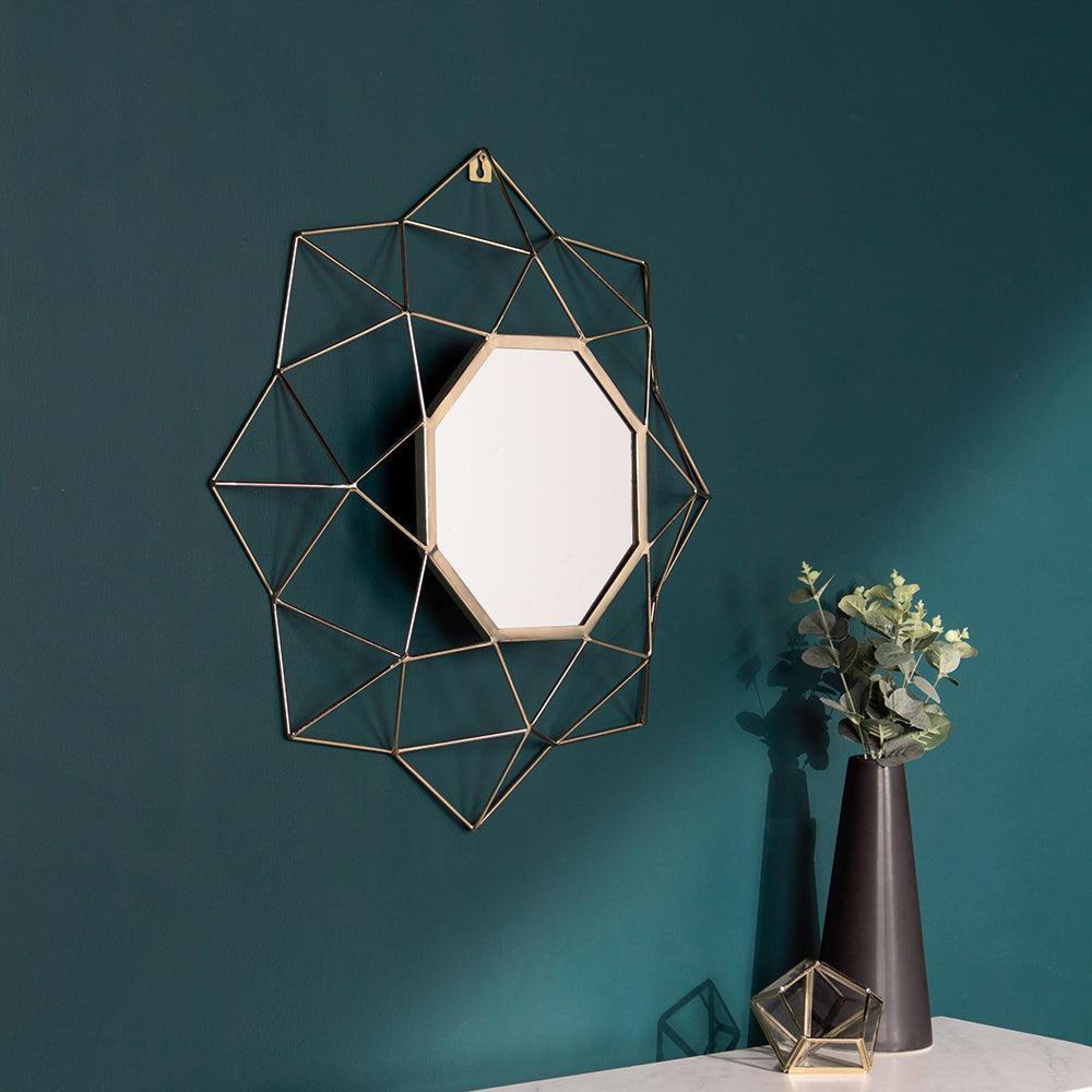 Product photograph of Gold Geo Brass Round Circular Wall Mirror 60cm from Choice Furniture Superstore.