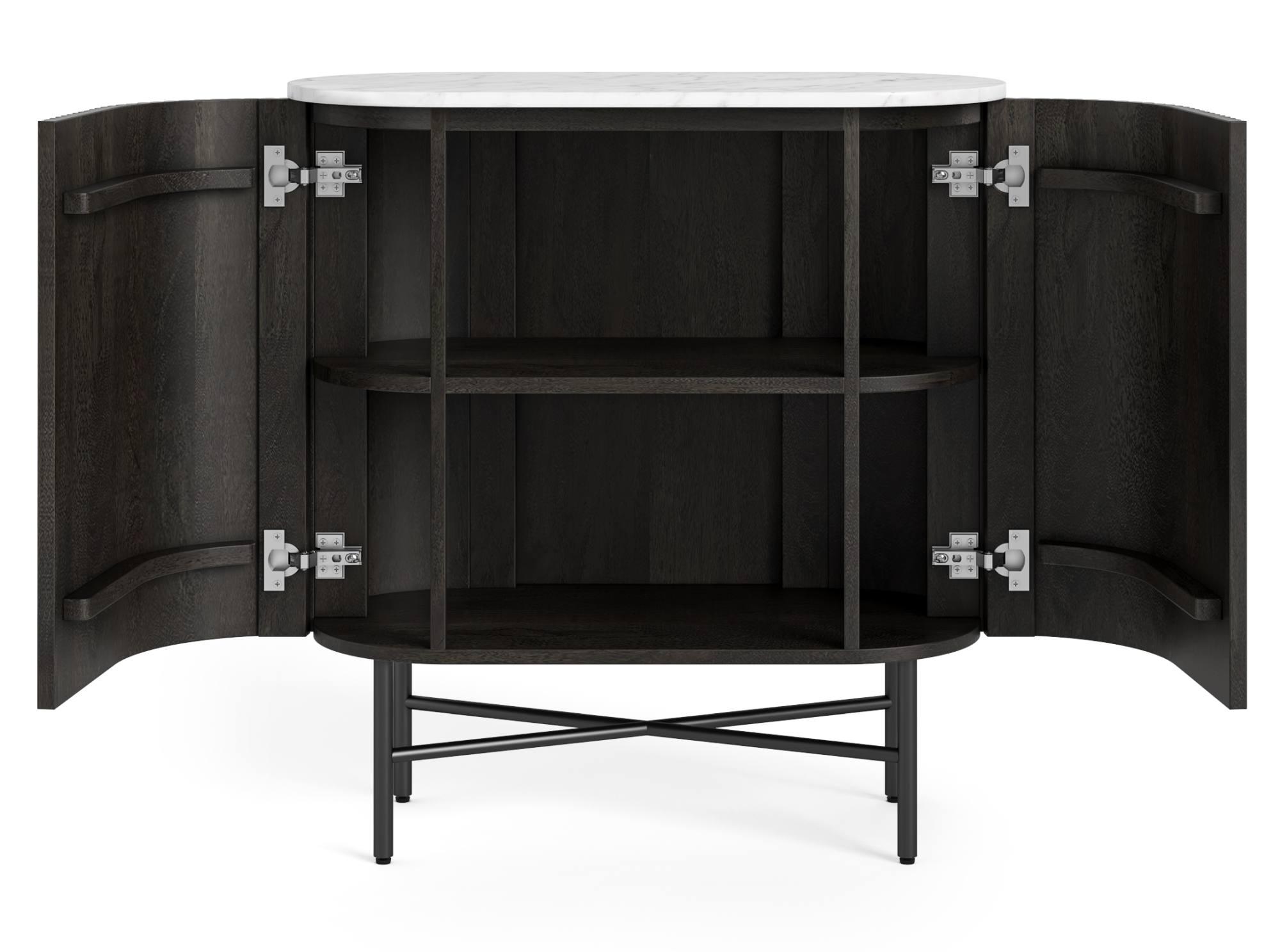 Product photograph of Lucas Black 65cm Mini 2 Door Fluted Curved Sideboard With White Marble Top from Choice Furniture Superstore.
