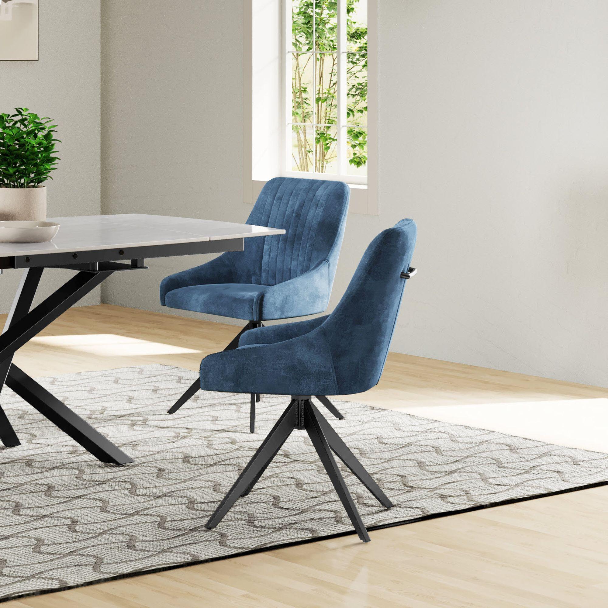 Product photograph of Set Of 2 Hico Blue Fabric Swivel Dining Chair from Choice Furniture Superstore.