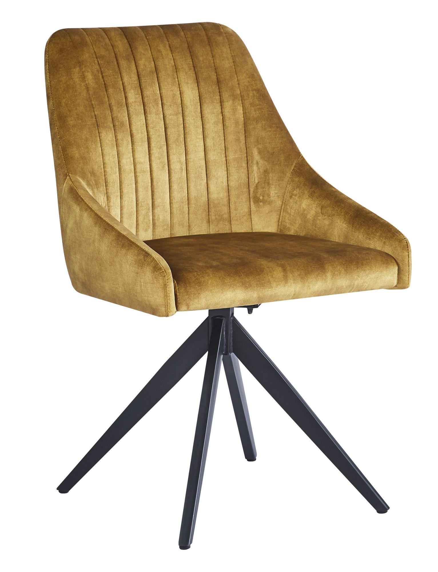 Product photograph of 2 X Hico Mustard Fabric Swivel Dining Chair from Choice Furniture Superstore.