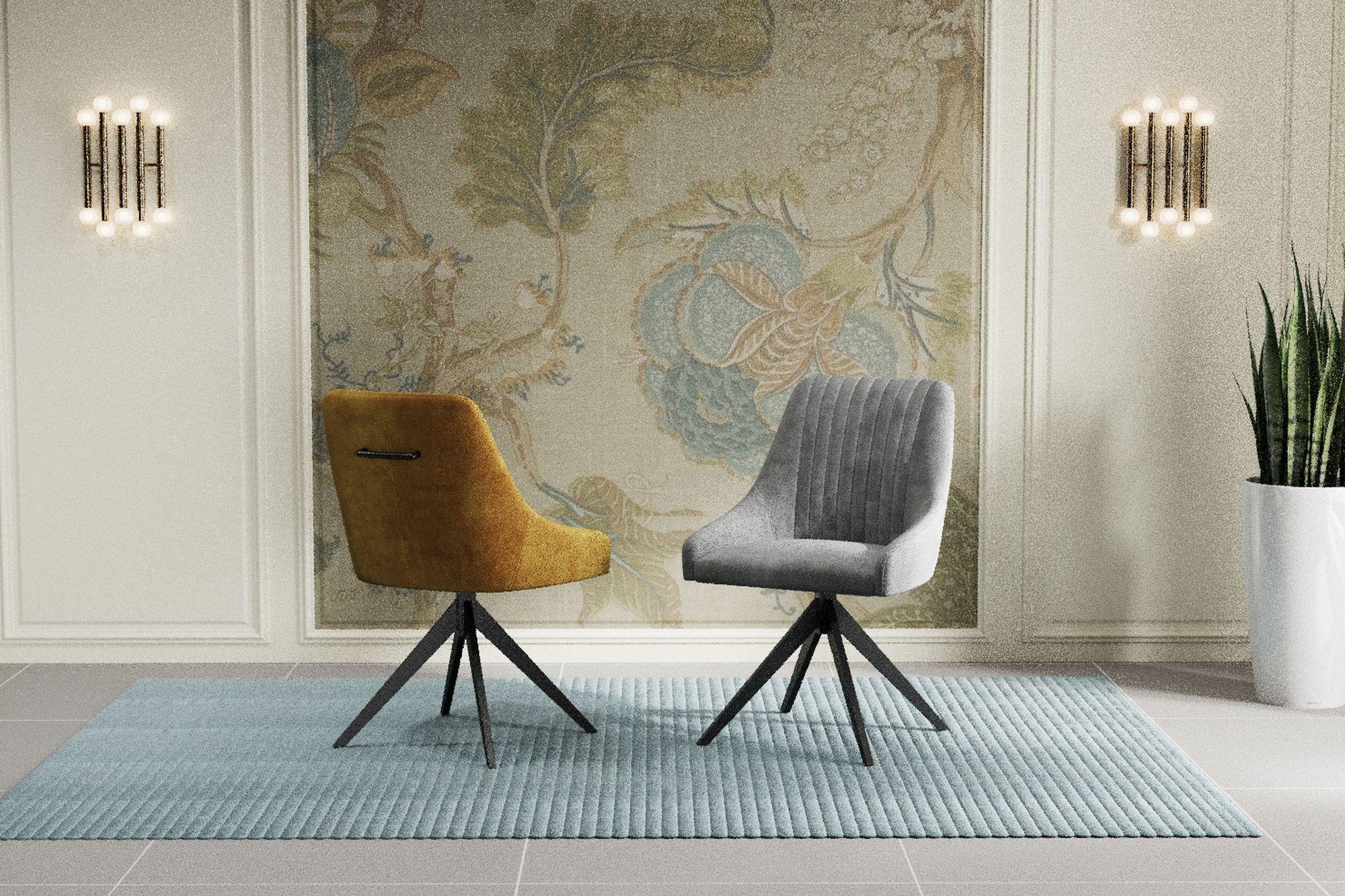 Product photograph of 2 X Hico Mustard Fabric Swivel Dining Chair from Choice Furniture Superstore.