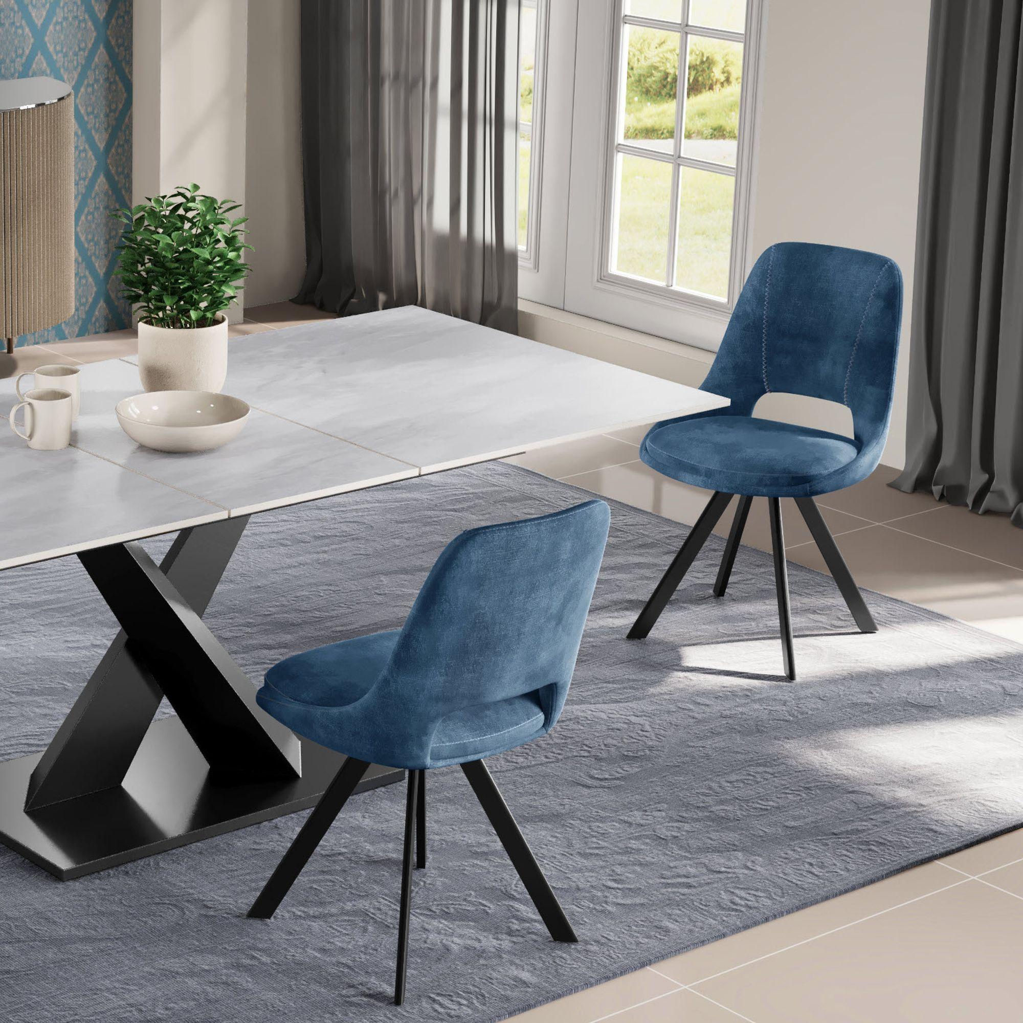 Product photograph of Kieler S Blue Velvet Fabric Swivel Dining Chair Sold In Pairs from Choice Furniture Superstore.