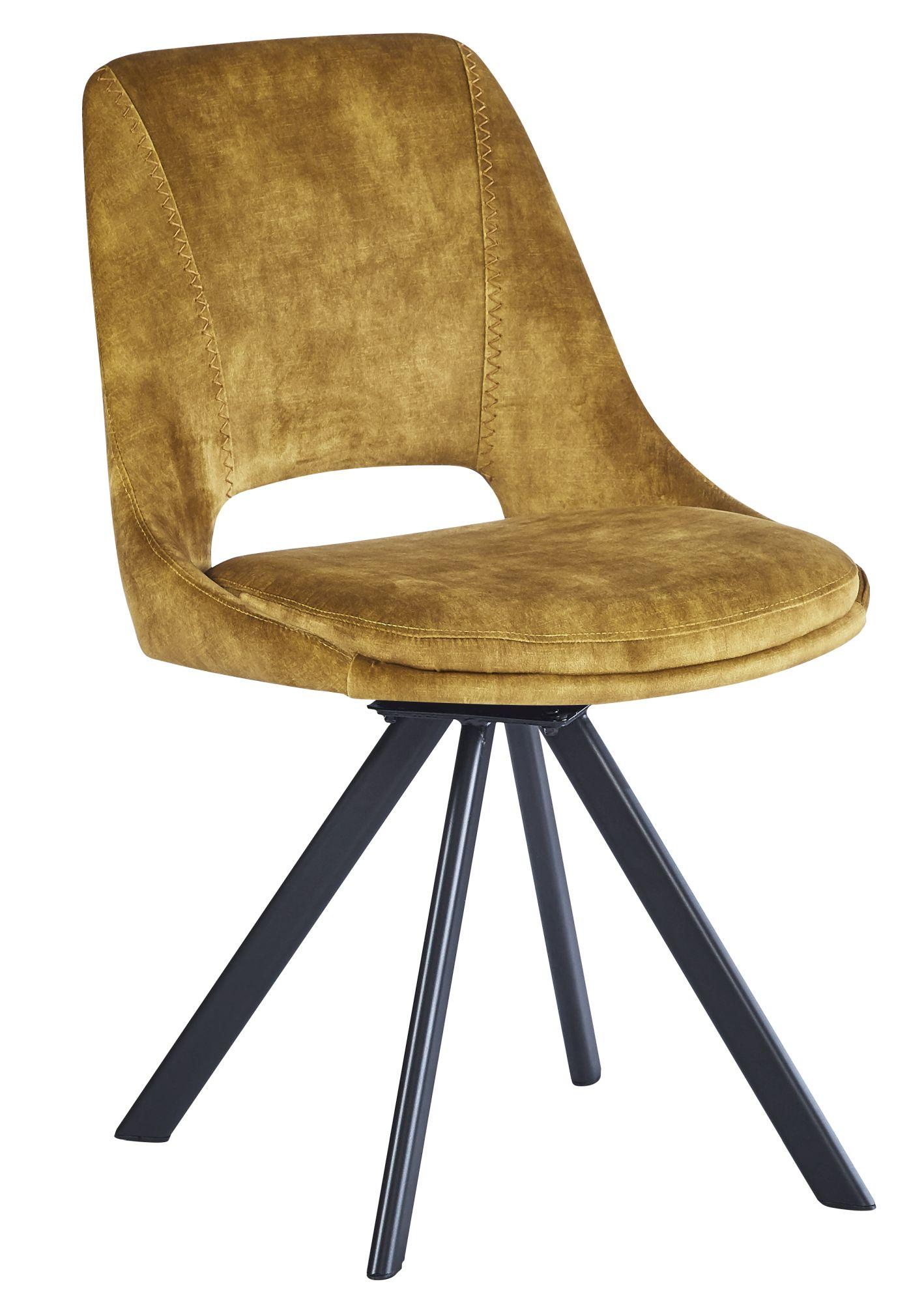 Product photograph of 2 X Kieler Mustard Fabric Swivel Dining Chair from Choice Furniture Superstore.