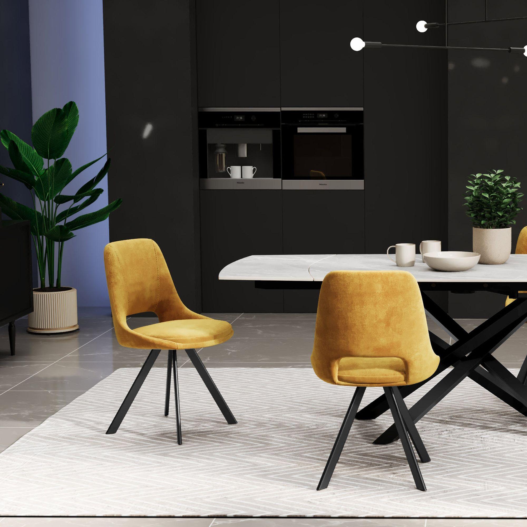 Product photograph of 2 X Kieler Mustard Fabric Swivel Dining Chair from Choice Furniture Superstore.